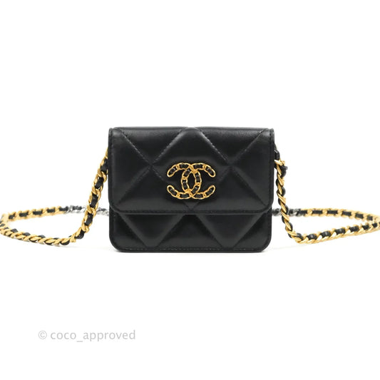 Chanel 19 Card Holder With Chain Black Mixed Hardware
