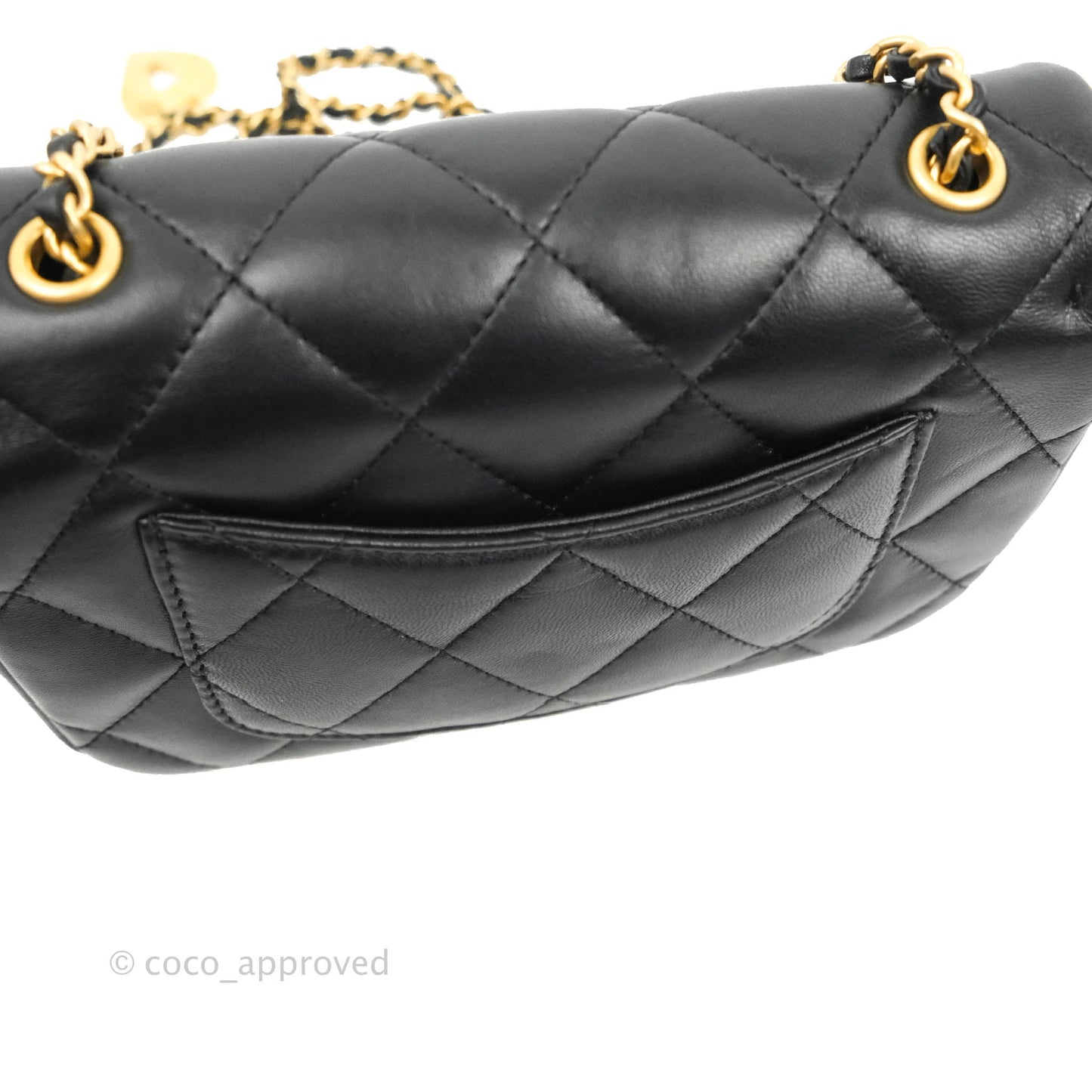 Chanel Mini Flap Bag With Heart CC Charm Black Lambskin Aged Gold Hardware