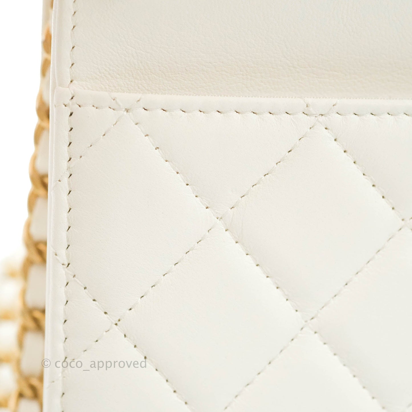 Chanel Quilted Pearl Crush Wallet on Chain WOC White Lambskin Aged Gold Hardware