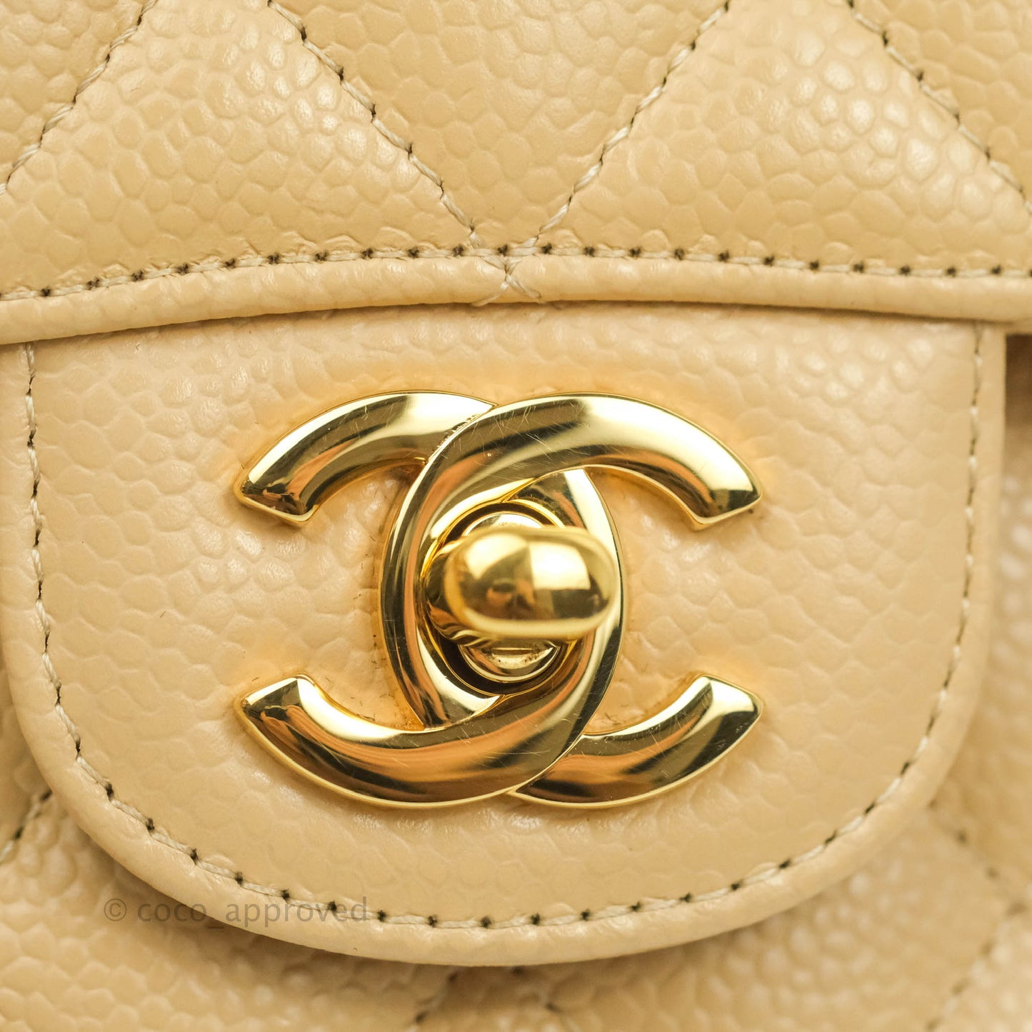 Chanel Classic M/L Medium Flap Quilted Beige Caviar Gold Hardware