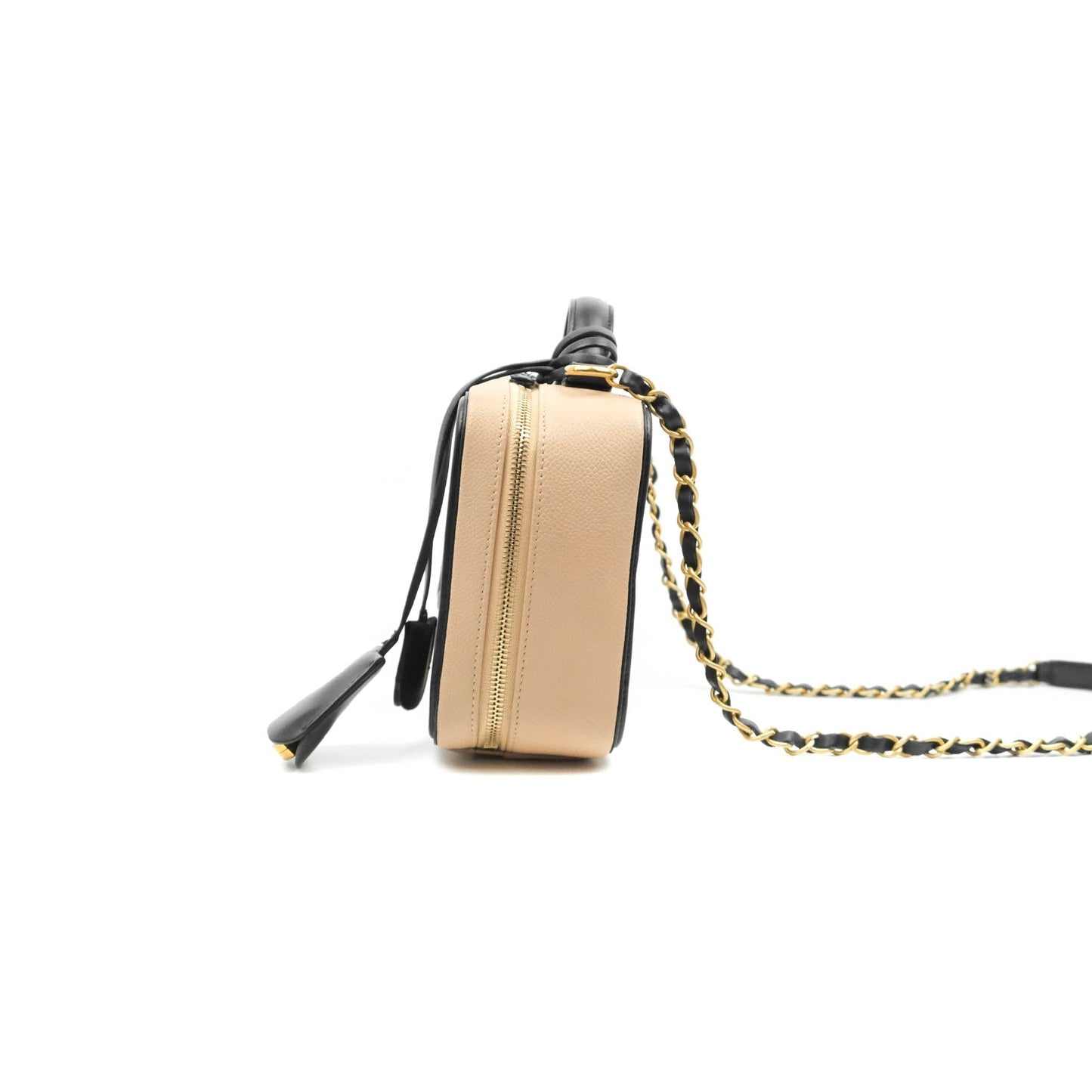 Chanel Quilted Medium CC Filigree Vanity Case Beige Caviar Gold Hardware
