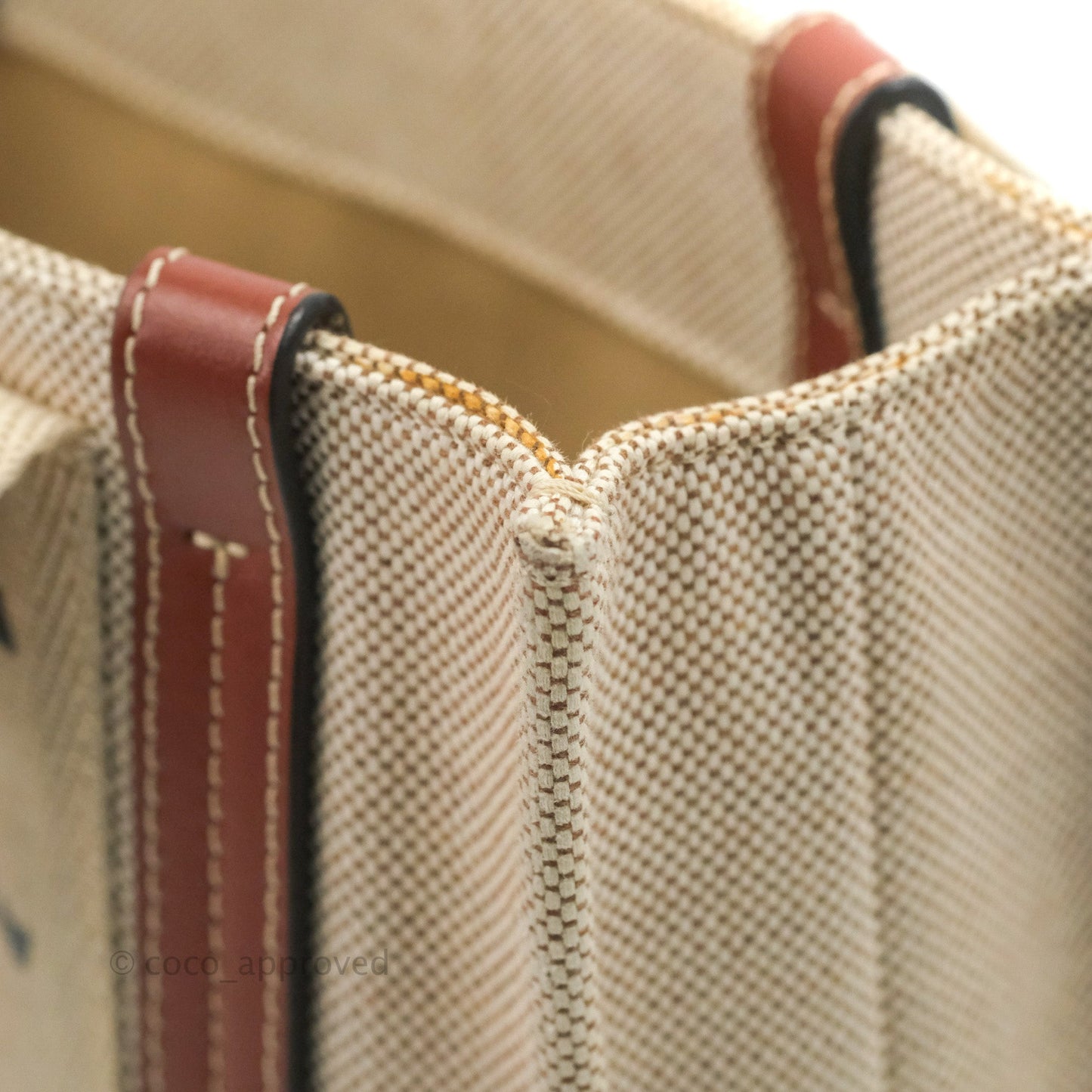 Chloe Small Woody Tote Bag Cotton Canvas & Brown Calfskin with Woody Ribbon