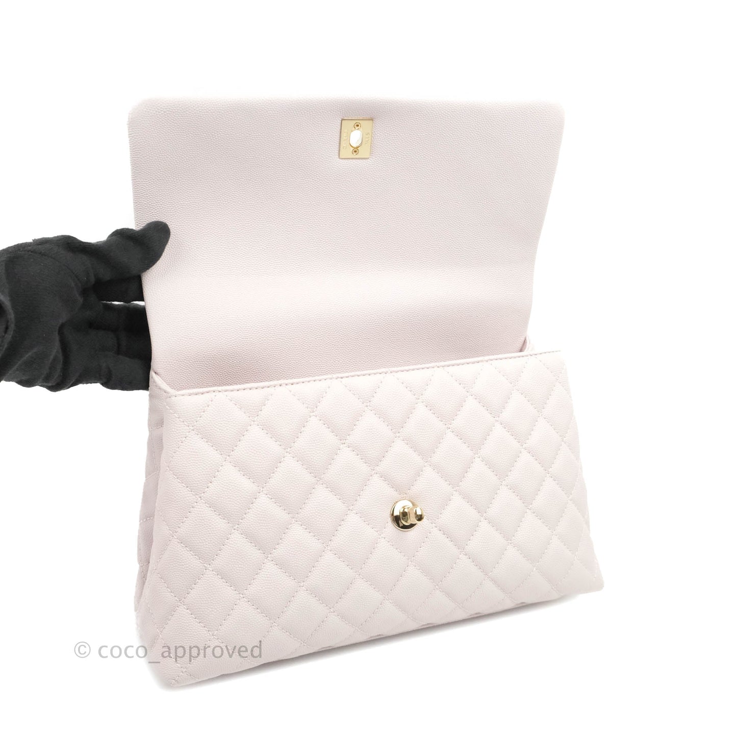 Chanel Medium Coco Handle Quilted Light Lilac Pink Caviar Gold Hardware