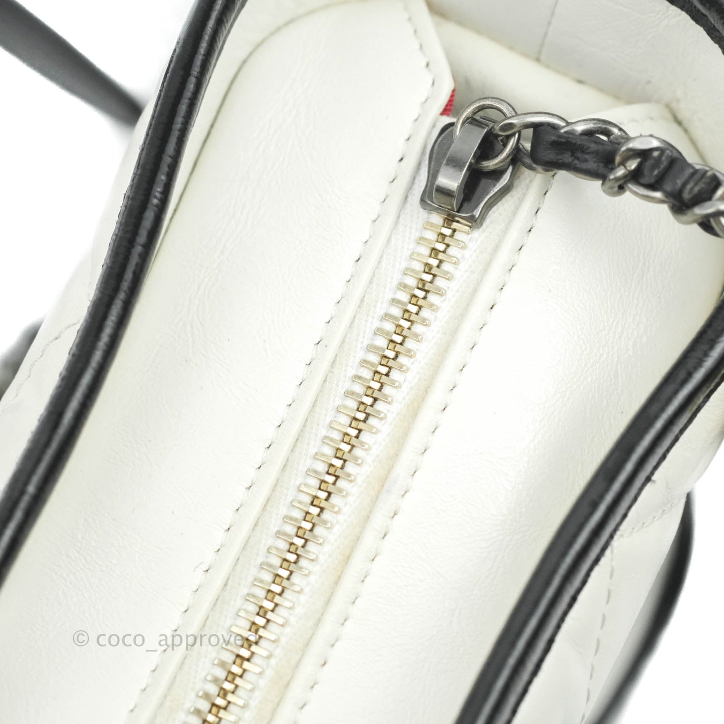 Chanel Quilted Small Gabrielle Hobo White Black Calfskin Mixed Hardware