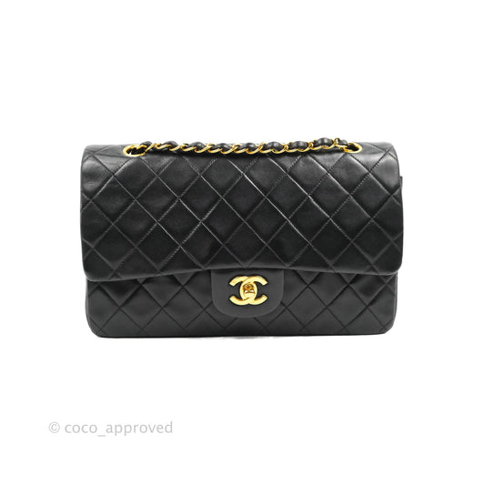 Chanel Classic Vintage Medium Flap Black Lambskin 24K Gold Hardware