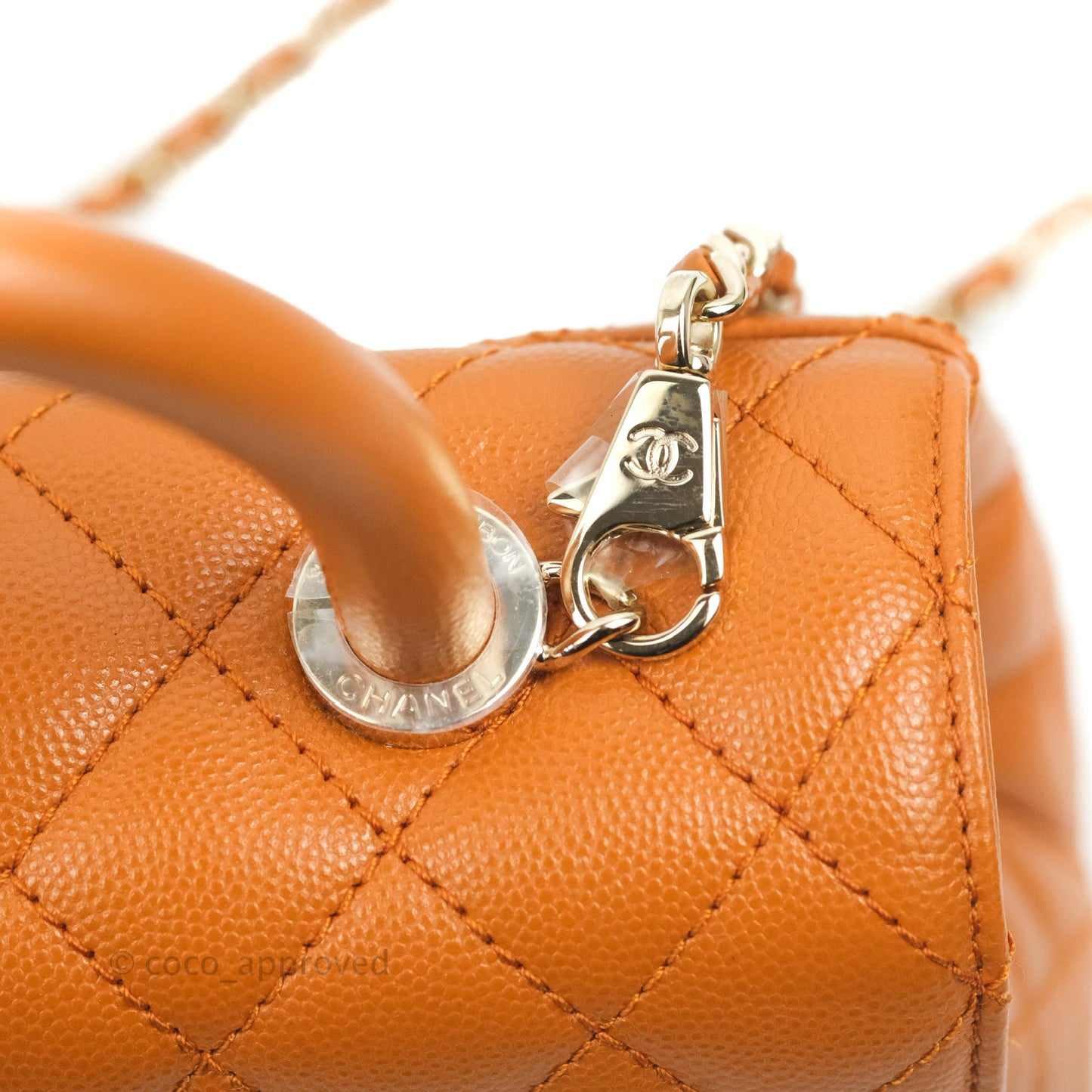 Chanel Small Coco Handle Quilted Caramel Caviar Gold Hardware 21A