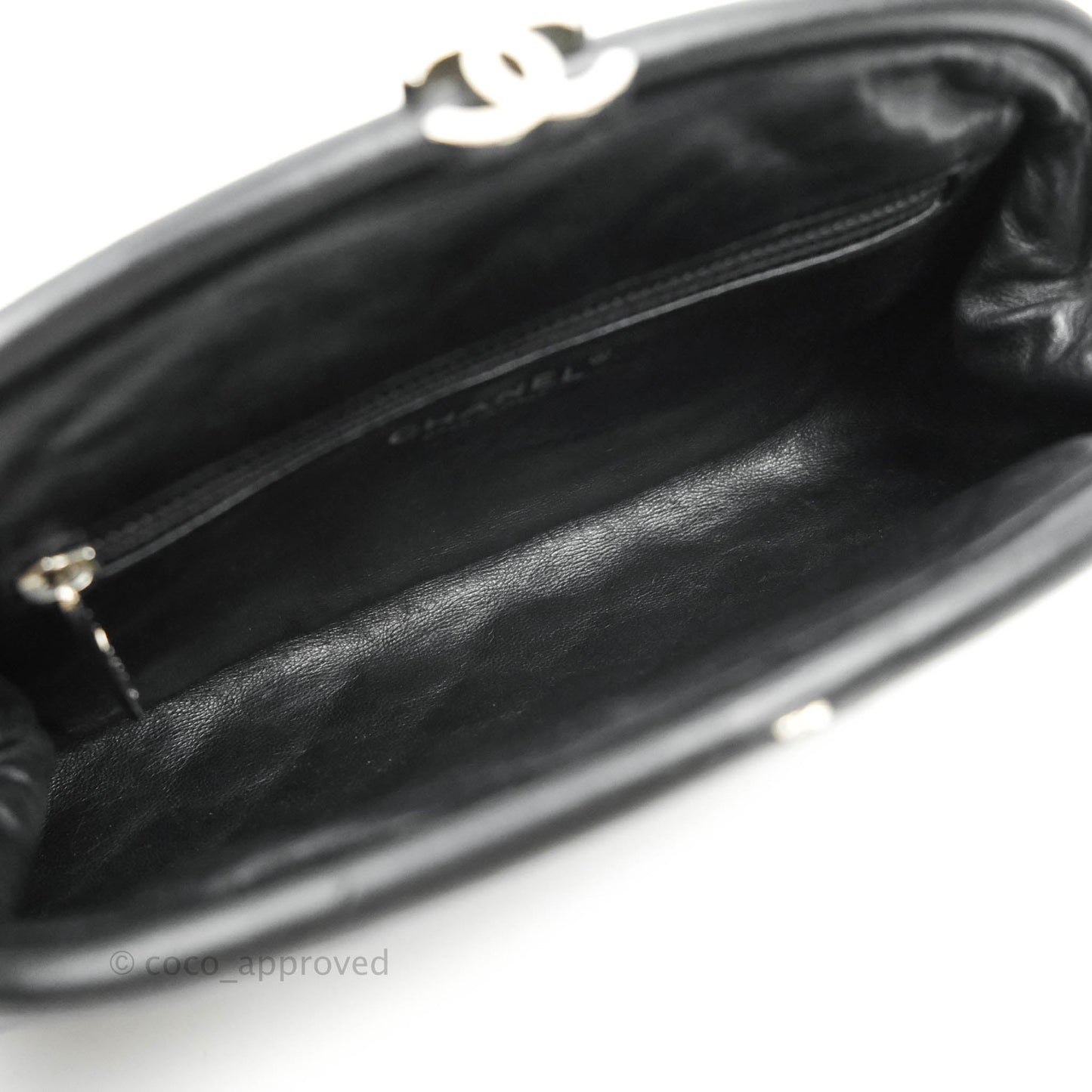 Chanel Quilted Timeless Kisslock Clutch Black Lambskin Silver Hardware