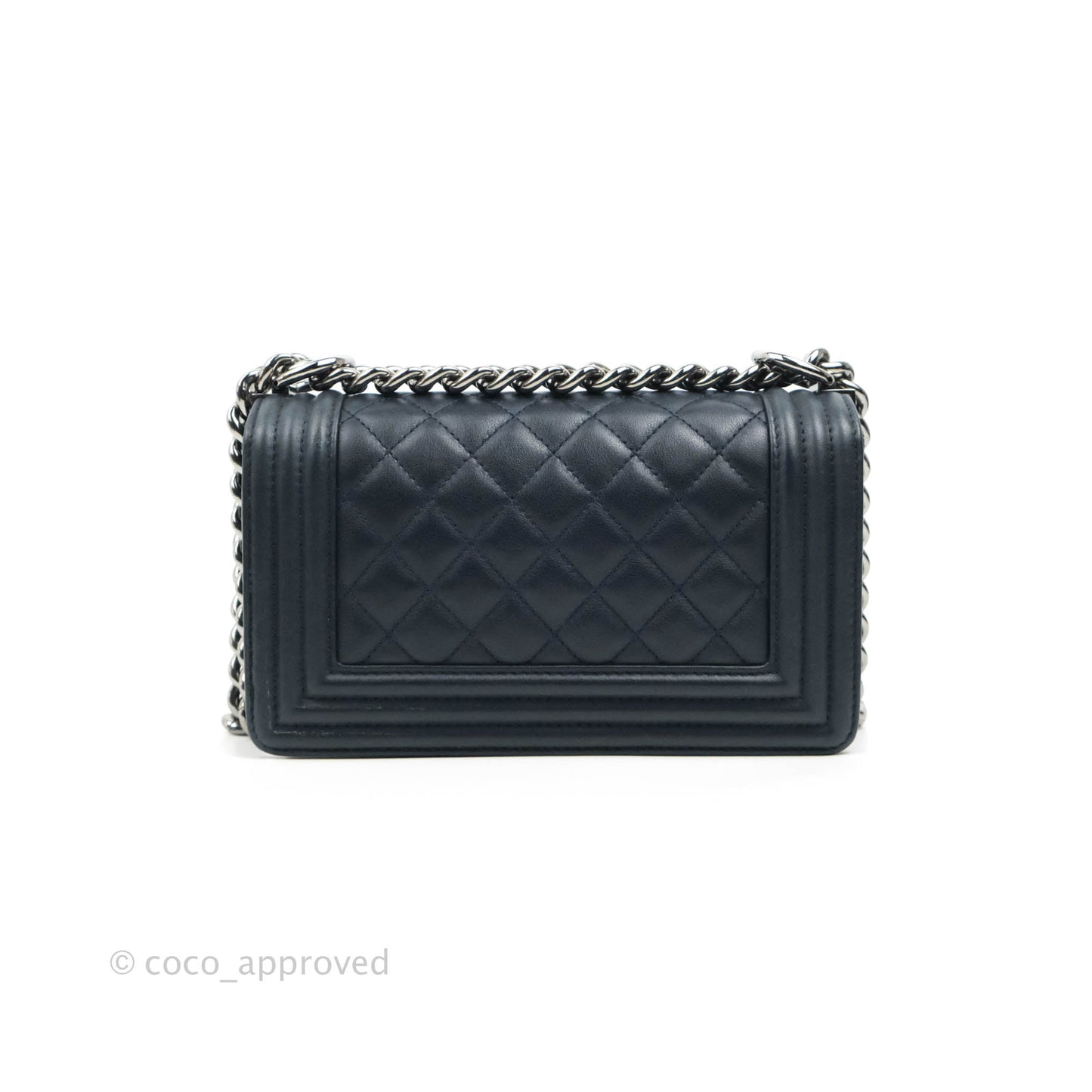 Chanel Small Quilted Boy Navy Calfskin Gun Metal