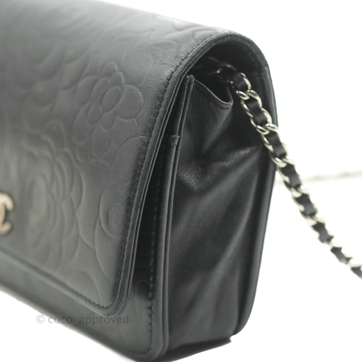 Chanel Camellia Wallet on Chain WOC Black Lambskin Silver Hardware