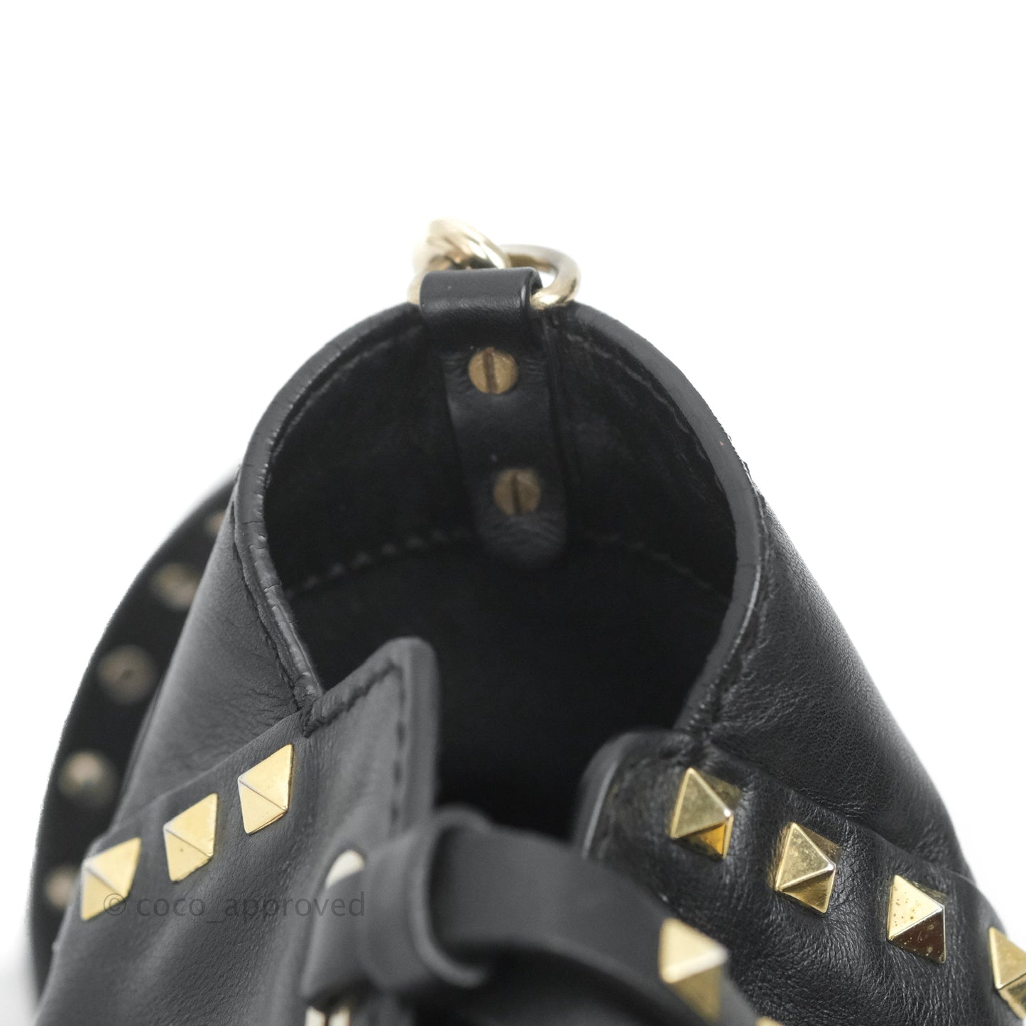 Valentino Garavani Mini Trapeze Rockstud Black Grained Calfskin Gold Hardware