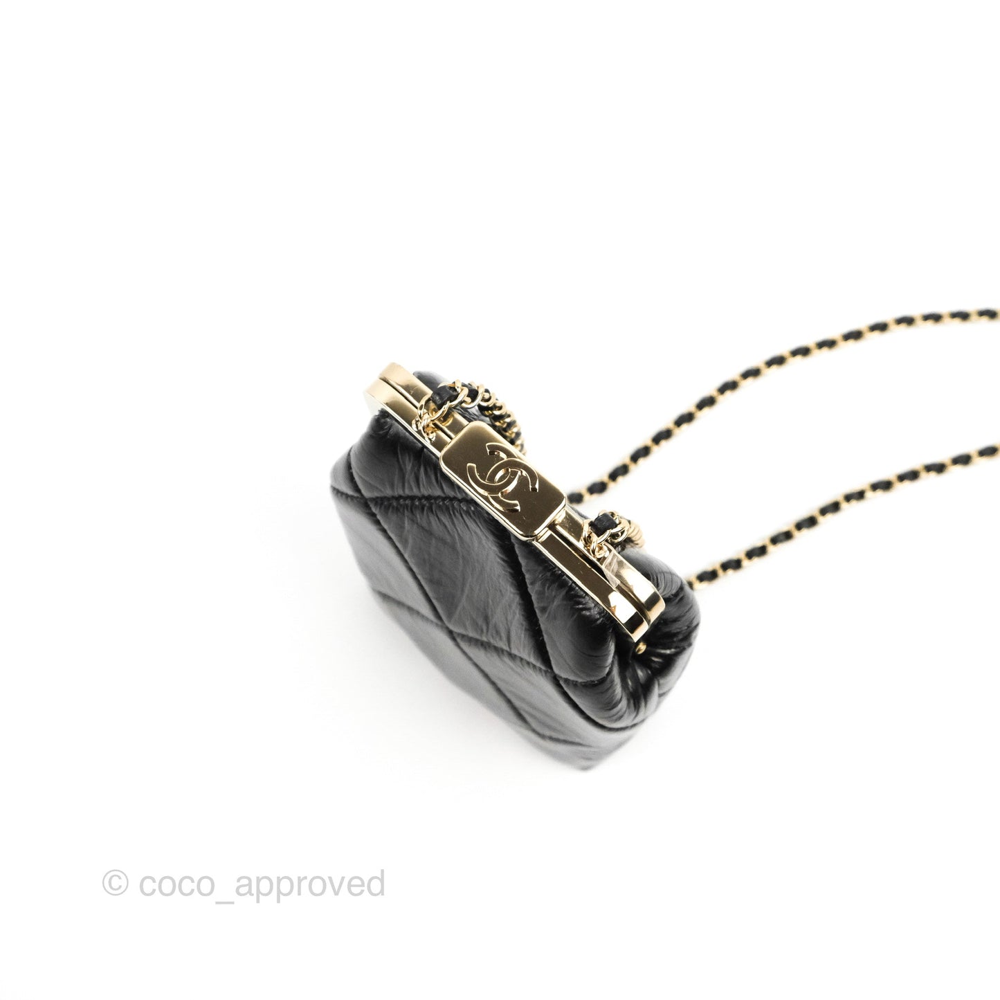 Chanel Kisslock Glasses Case Black Aged Lambskin Gold Hardware 21C