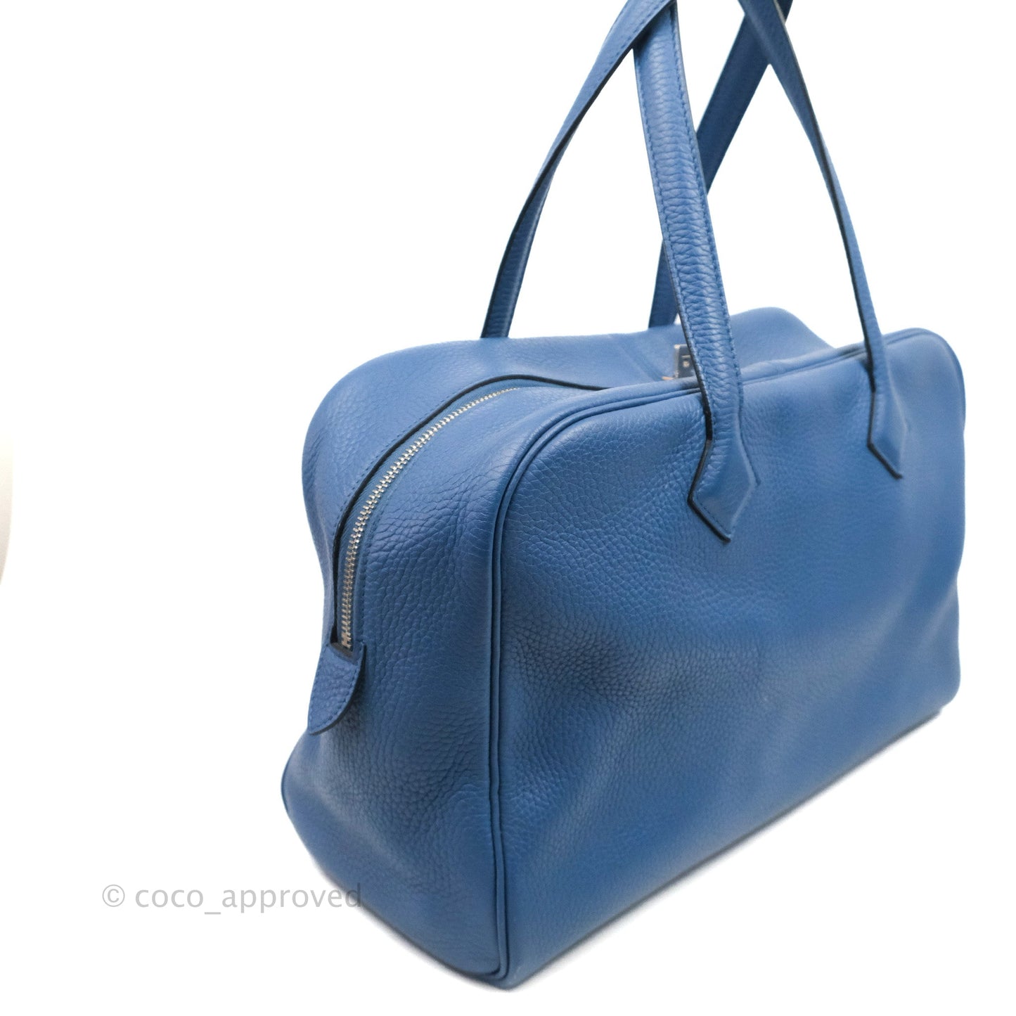 Hermes Victoria II 35 Bag Blue Paradis Clemence Palladium Hardware
