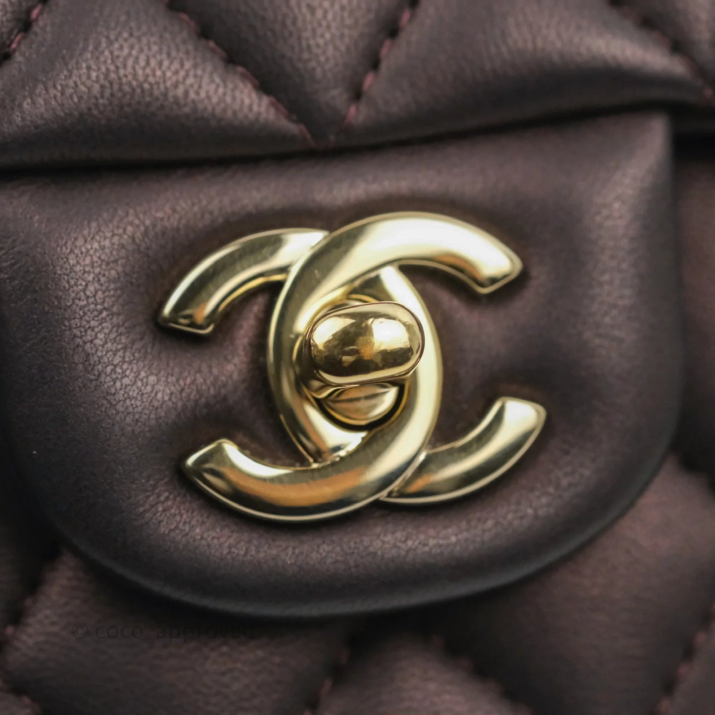 Chanel Top Handle Mini Rectangular Flap Bag Dark Purple Lambskin Gold Hardware