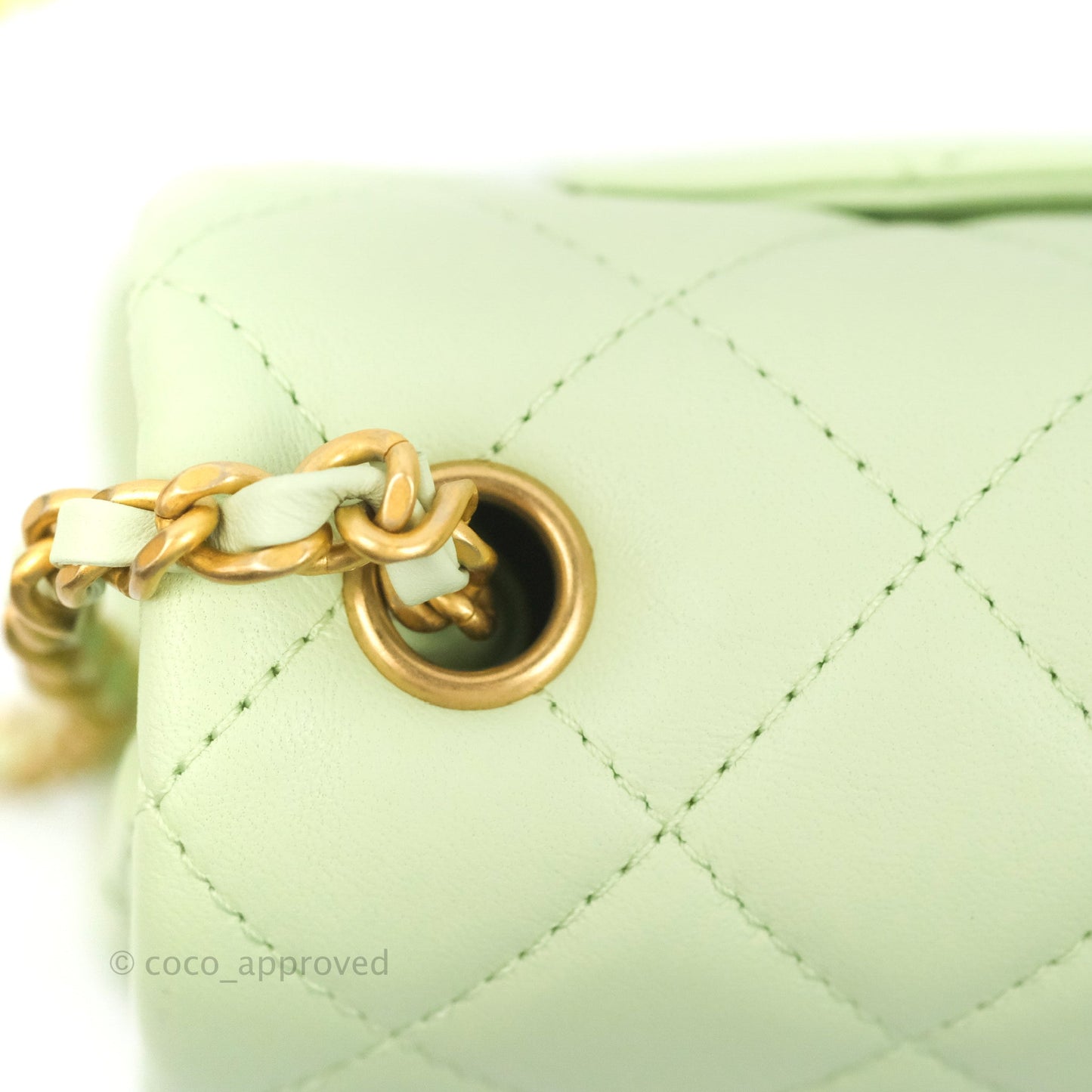 Chanel Quilted Mini Rectangular Pearl Crush Avocado Green Lambskin Aged Gold Hardware 22C
