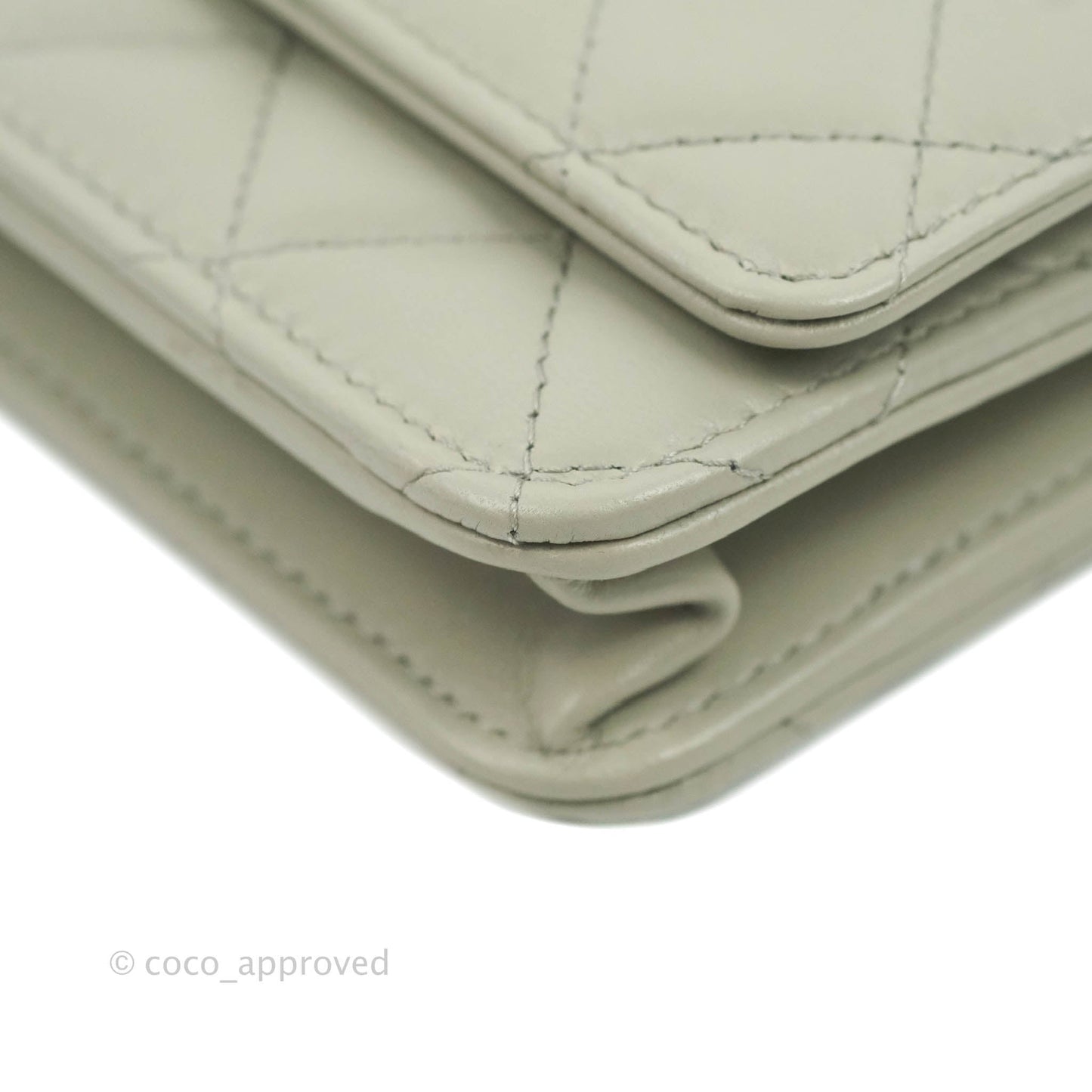 Chanel Quilted Pearl Crush Wallet on Chain WOC Light Grey Lambskin Aged Gold Hardware 22C