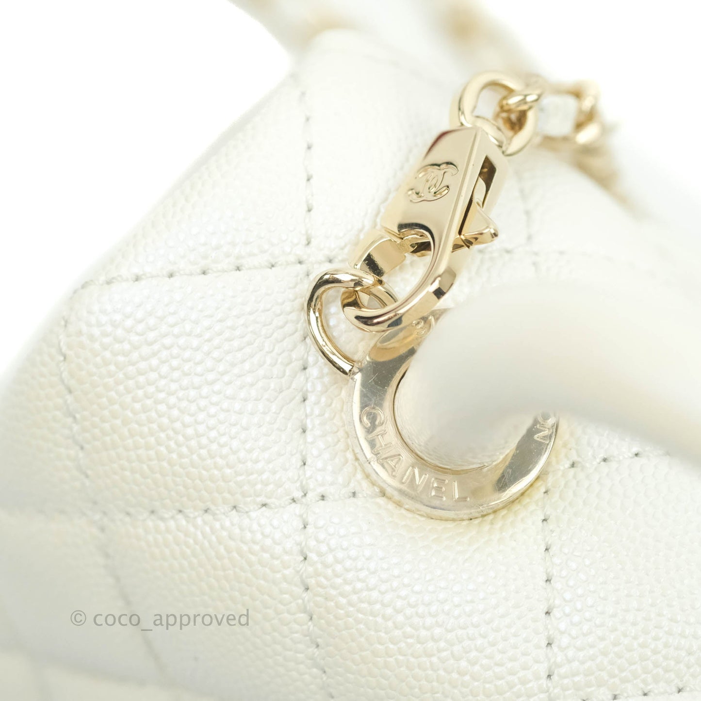 Chanel Mini Coco Handle Quilted Iridescent White Caviar Gold Hardware