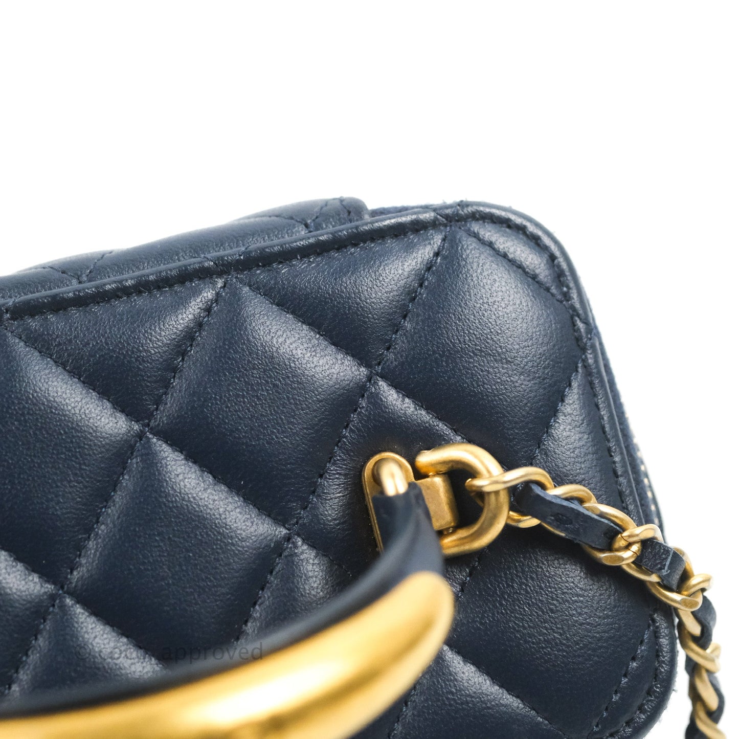 Chanel Vanity Rectangular Metal Top Handle Navy Lambskin Aged Gold Hardware 22B