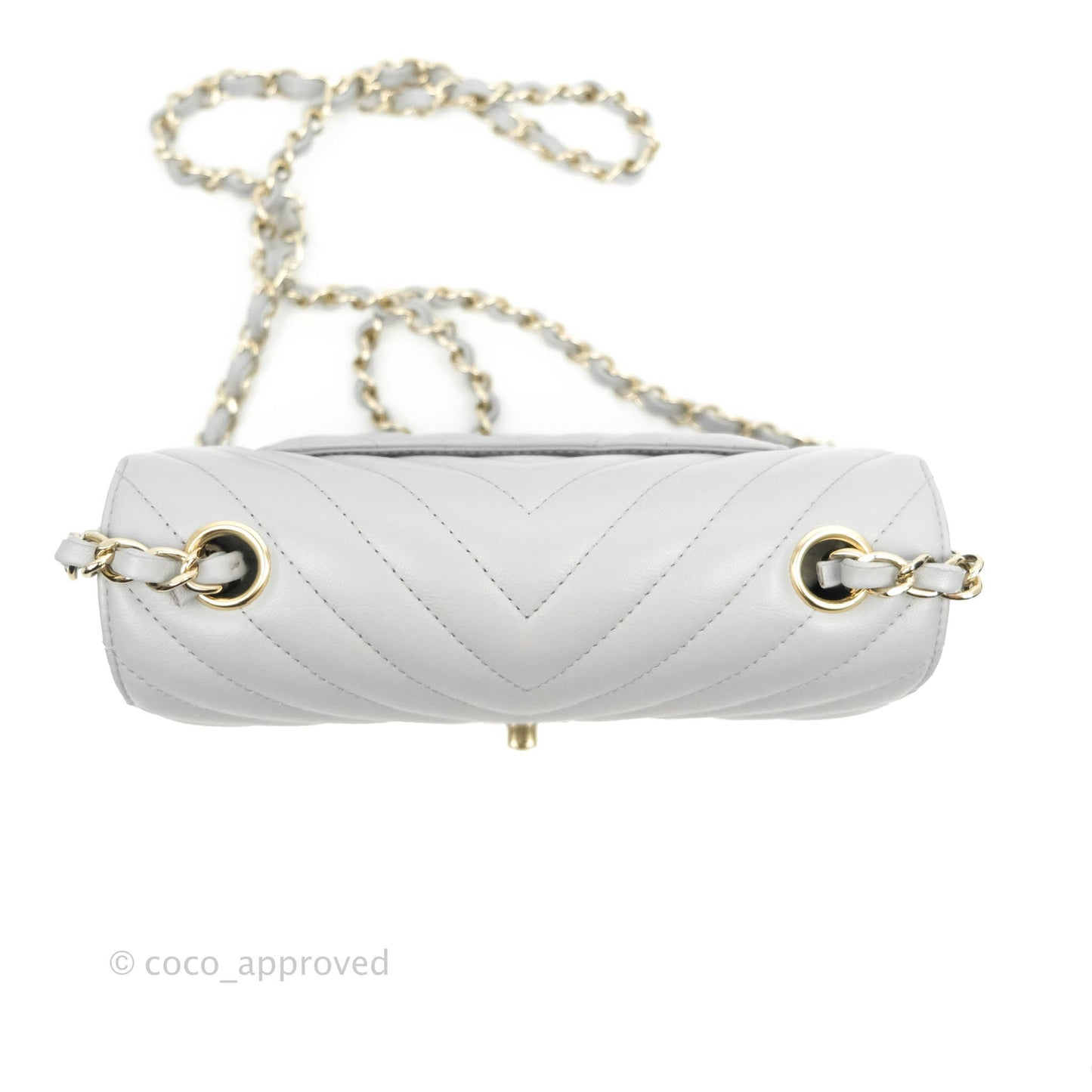 Chanel Chevron Mini Rectangular Flap Grey Lambskin Gold Hardware 20S