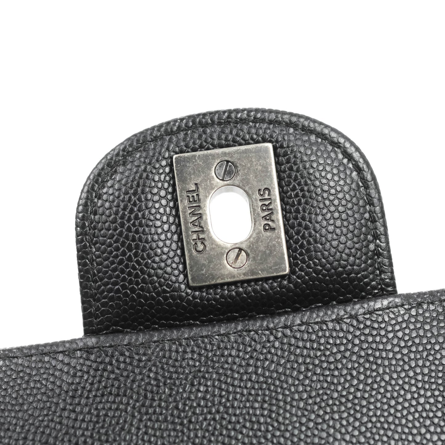Chanel Classic M/L Medium Chevron Double Flap Iridescent Black Caviar Ruthenium Hardware 17B