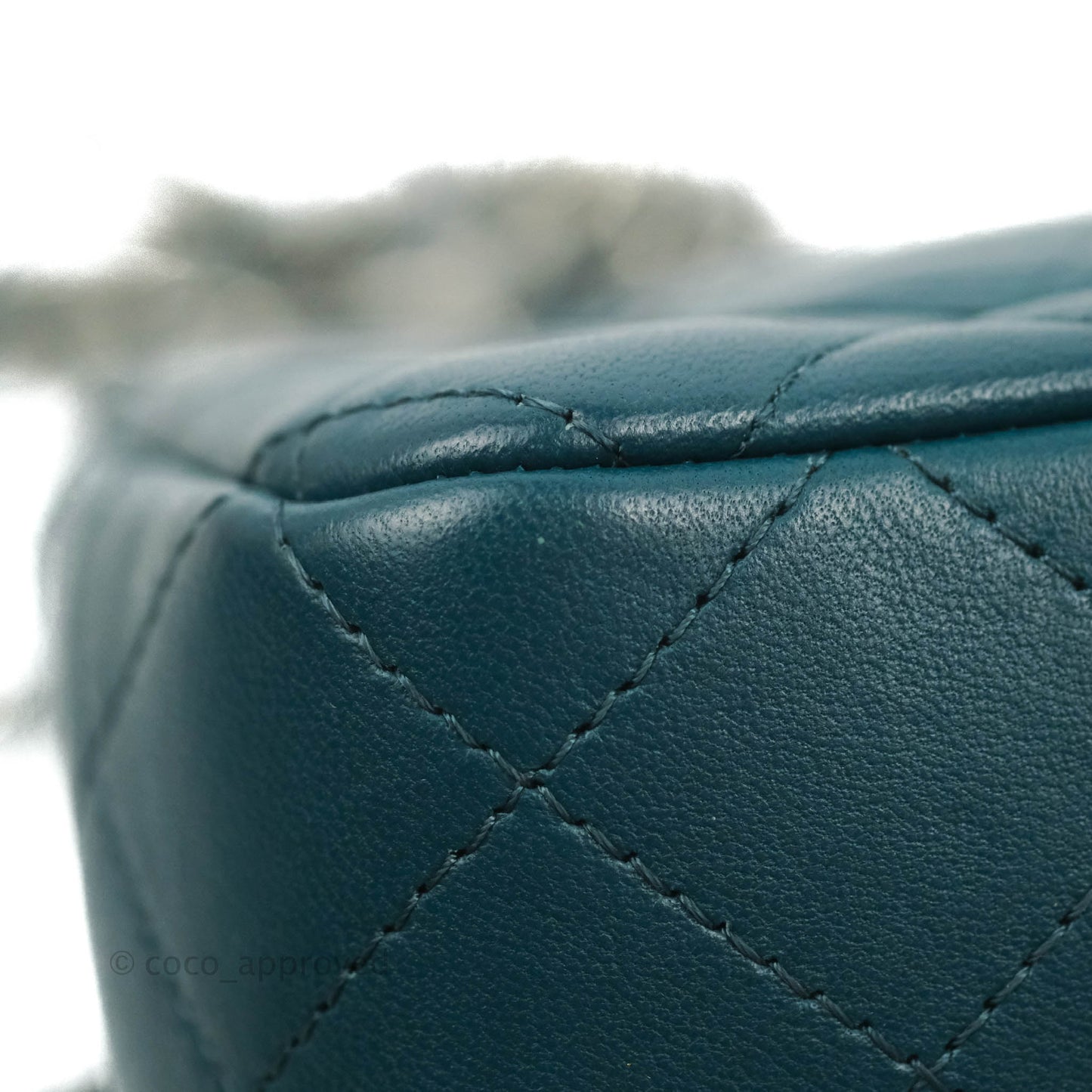 Chanel Quilted Mini Rectangular Flap Teal Lambskin Silver Hardware