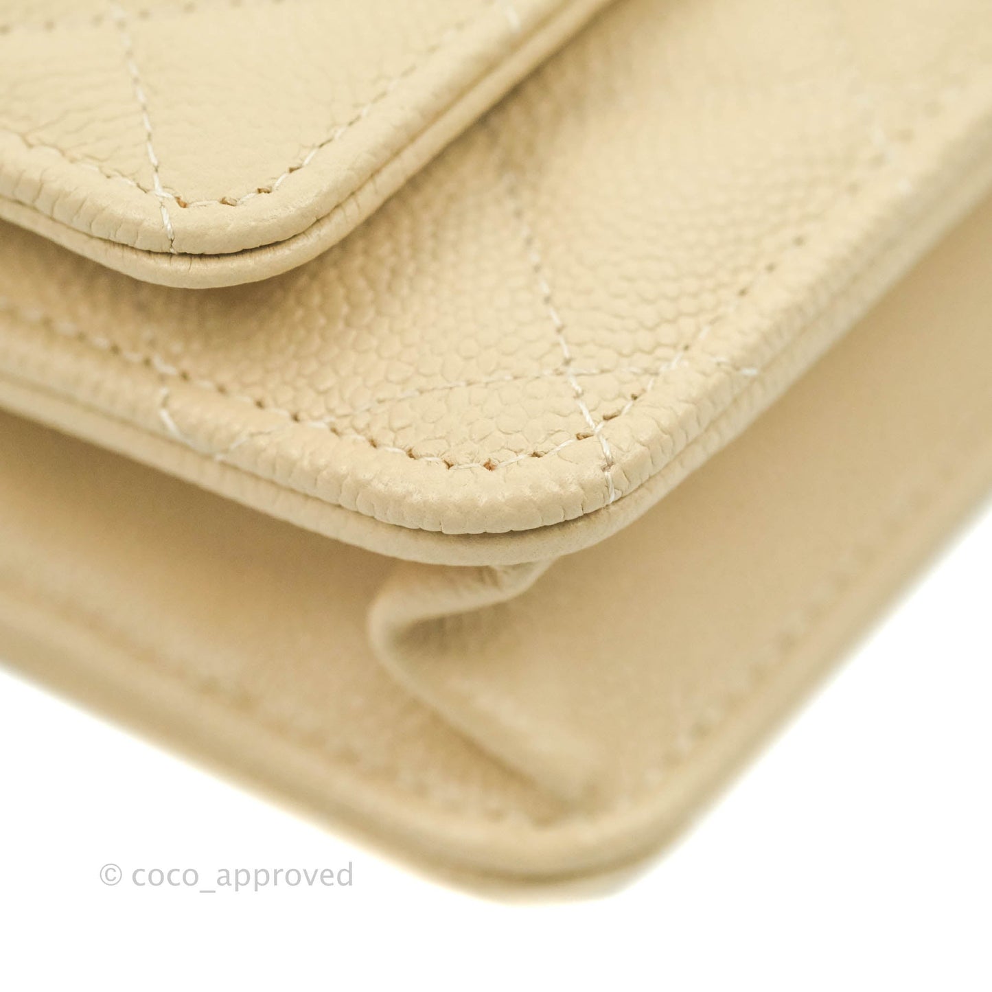 Chanel Quilted Wallet on Chain WOC Beige Caviar Gold Hardware
