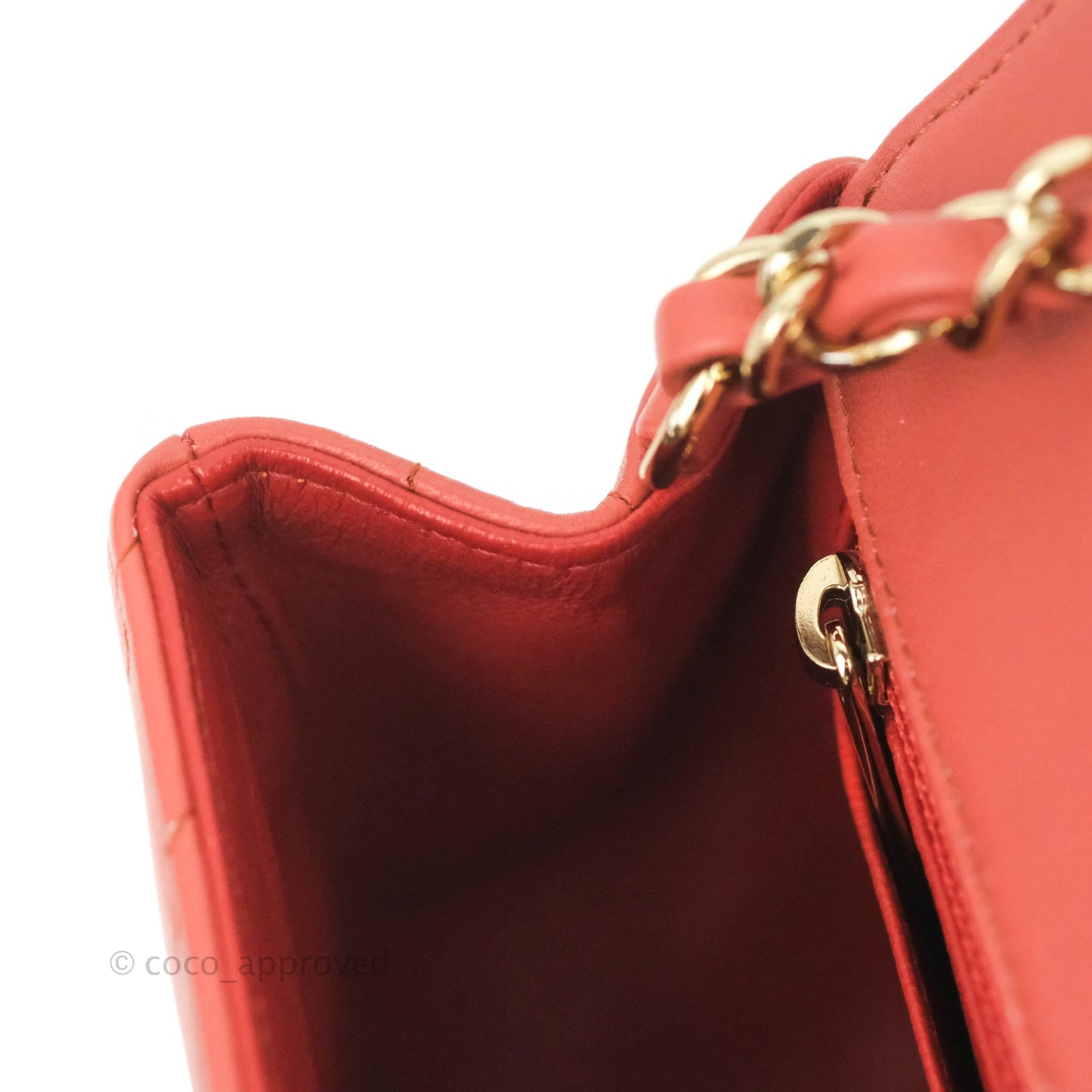 Chanel Chevron Mini Rectangular Flap Brick Red Lambskin Aged Gold Hardware