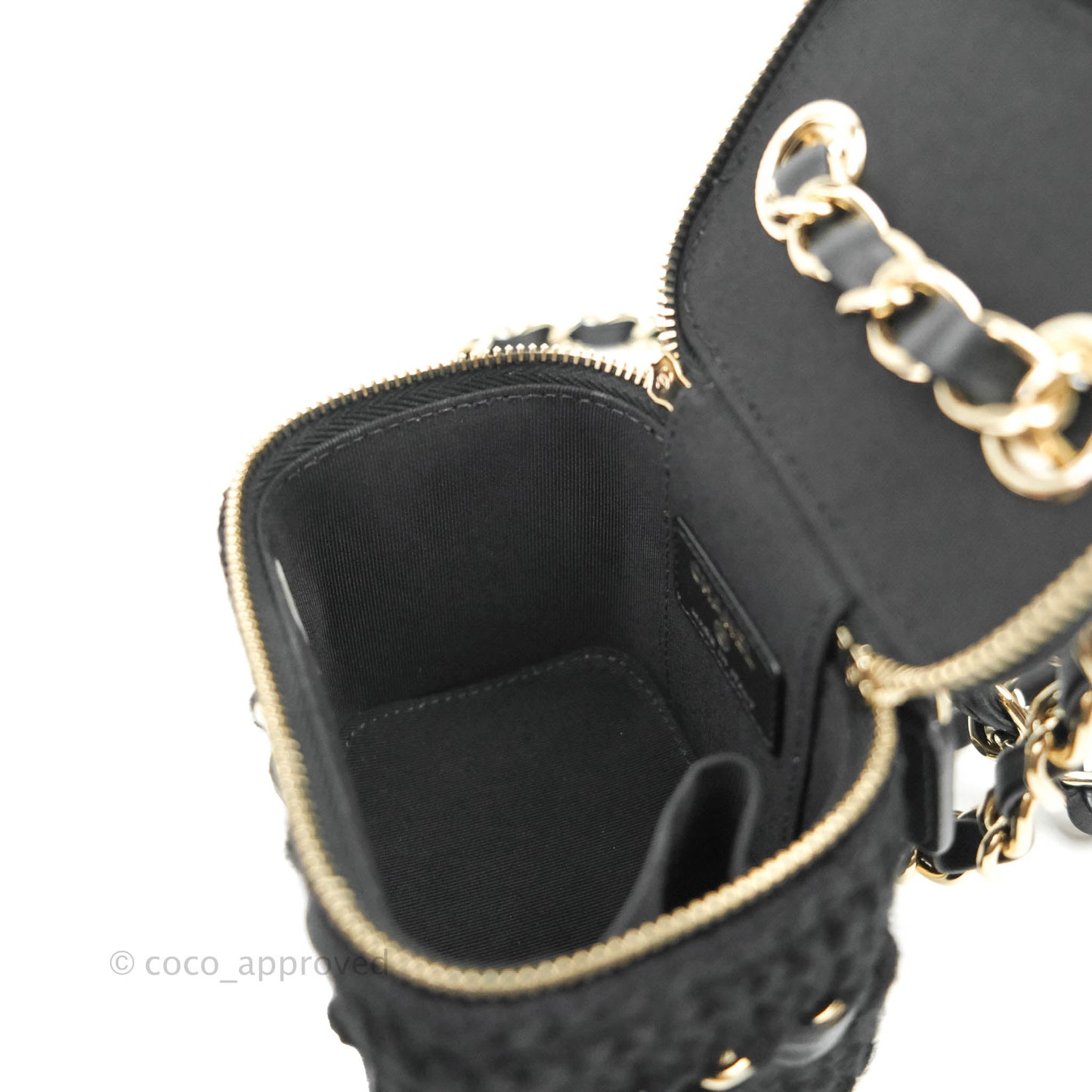 Chanel Mini Vanity With Chain Black Lambskin Crochet Gold Hardware