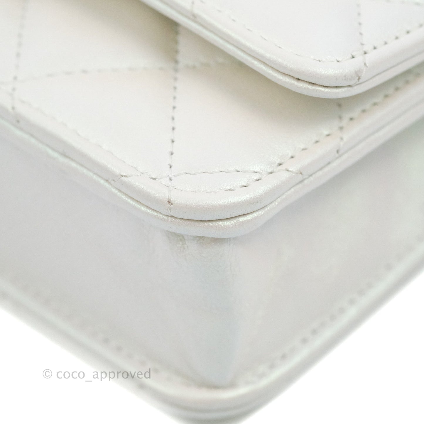 Chanel Quilted Classic Wallet on Chain WOC Iridescent White Lambskin Gold Hardware