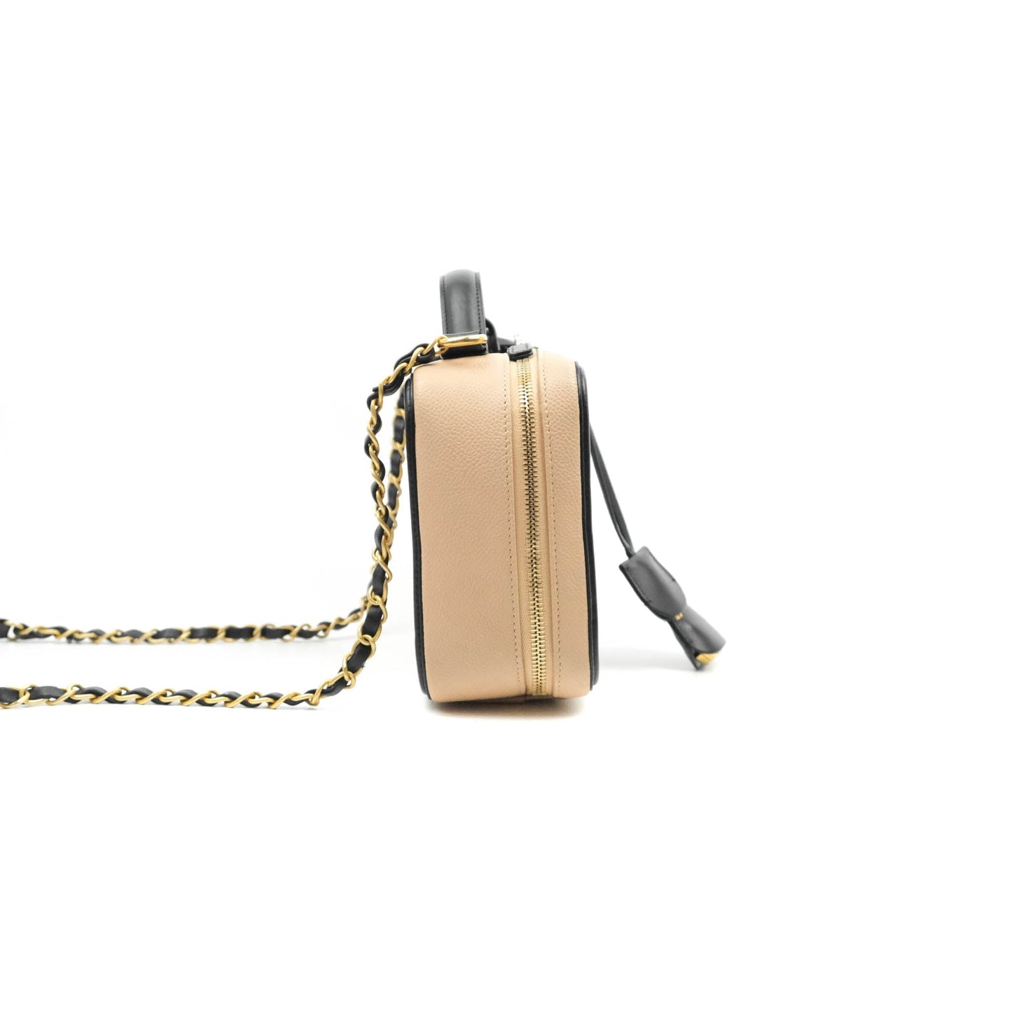 Chanel Quilted Medium CC Filigree Vanity Case Beige Caviar Gold Hardware