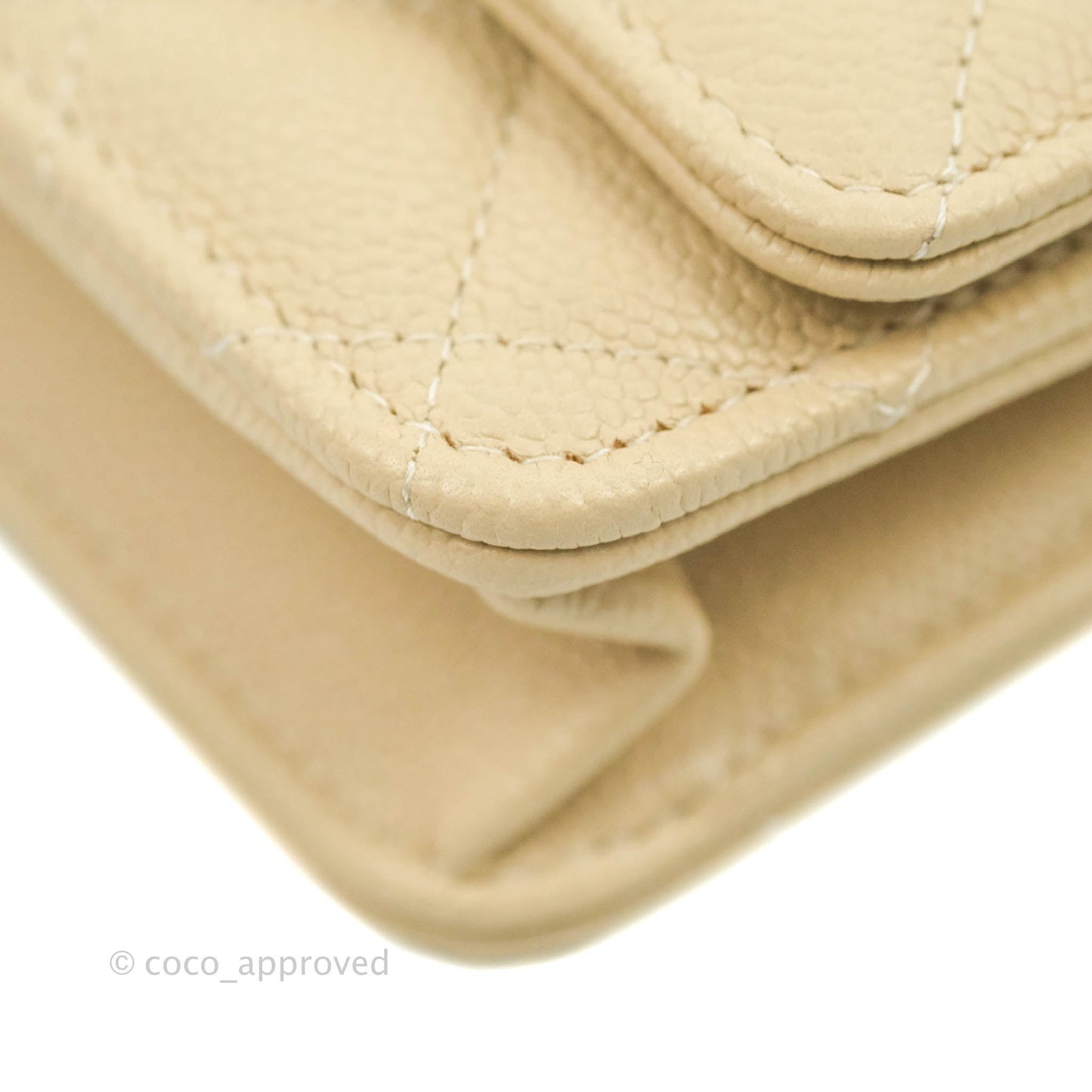 Chanel Quilted Wallet on Chain WOC Beige Caviar Gold Hardware