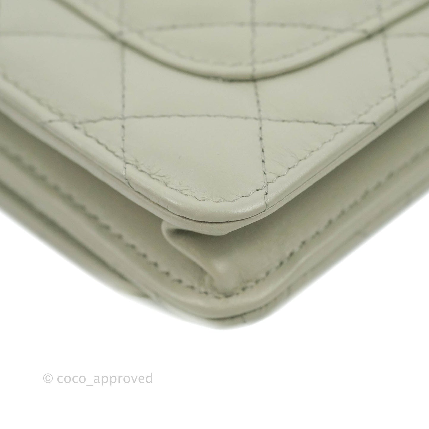 Chanel Quilted Pearl Crush Wallet on Chain WOC Light Grey Lambskin Aged Gold Hardware 22C