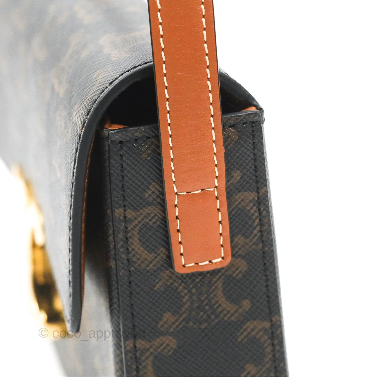 Celine Triomphe Shoulder Bag Tan Calfskin Triomphe Canvas