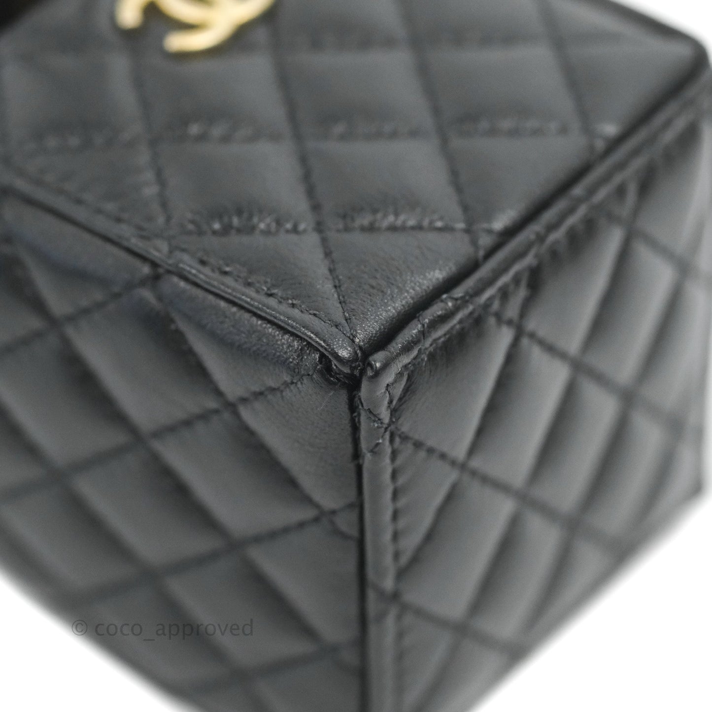 Chanel Mini Drawstring Bucket Bag with Chain Black Calfskin Aged Gold Hardware