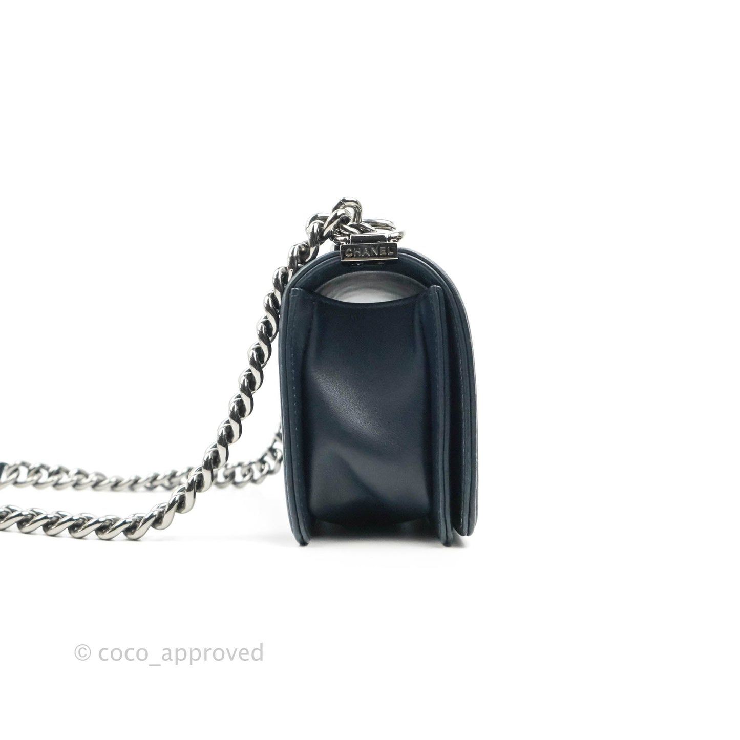 Chanel Small Quilted Boy Navy Calfskin Gun Metal