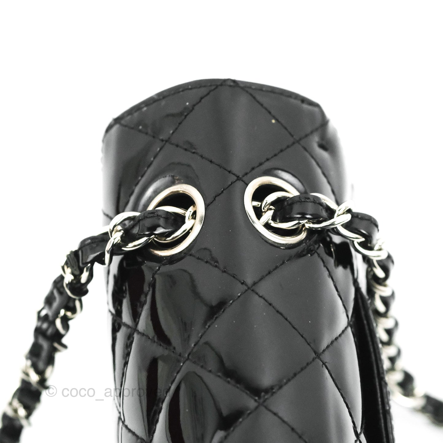 Chanel Classic M/L Medium Flap Quilted Black Patent Silver Hardware