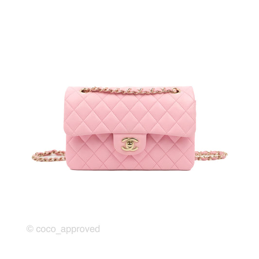 Chanel Small Classic Quilted Flap Pink Lambskin Gold Hardware