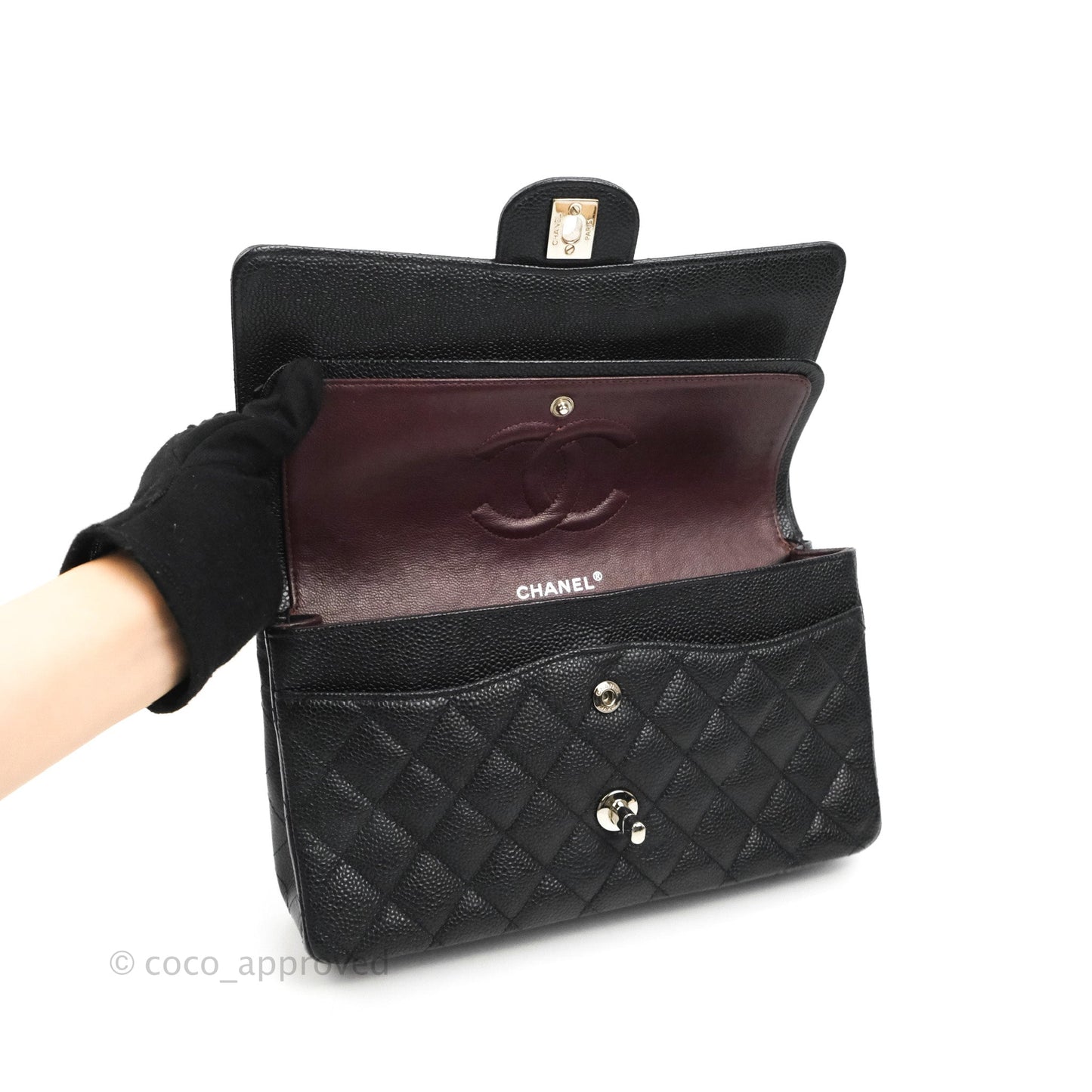 Chanel Classic M/L Medium Flap Quilted Black Caviar Silver Hardware
