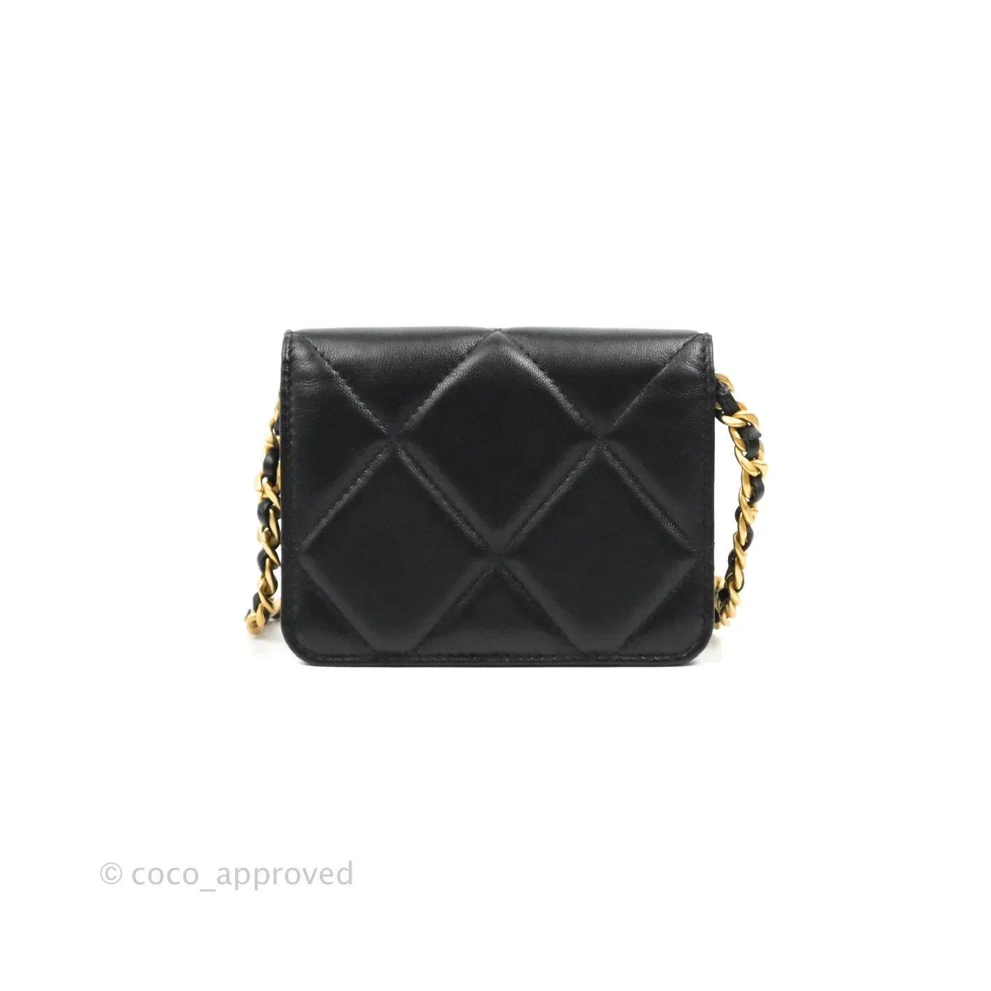 Chanel 19 Card Holder With Chain Black Mixed Hardware