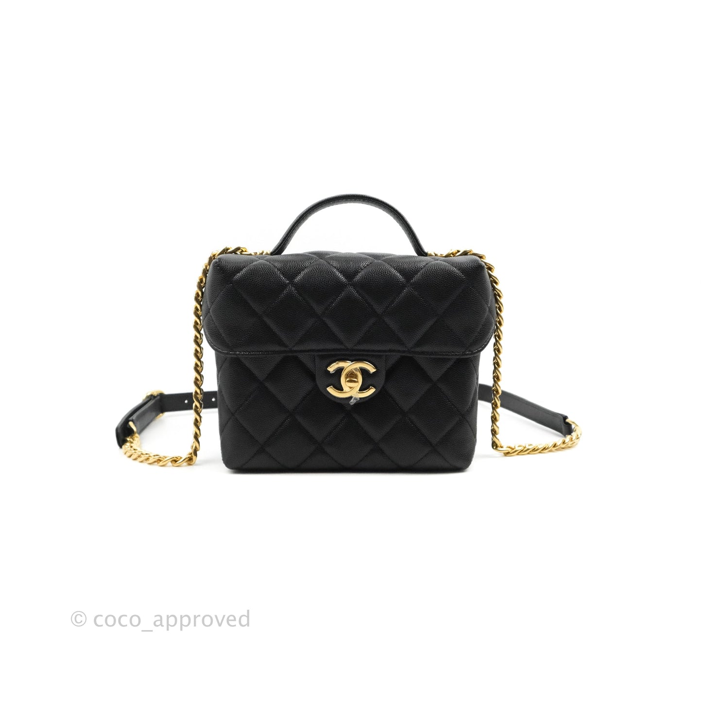 Chanel Small Vanity Flap Bag With Handle Black Caviar Gold Hardware 23C