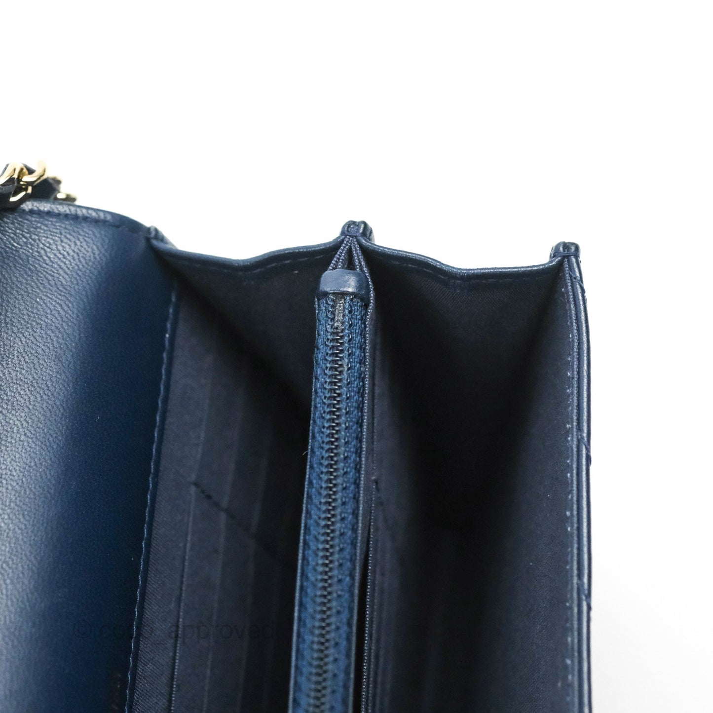Chanel Square WOC Wallet On Chain Blue Lambskin Chevron Gold Hardware
