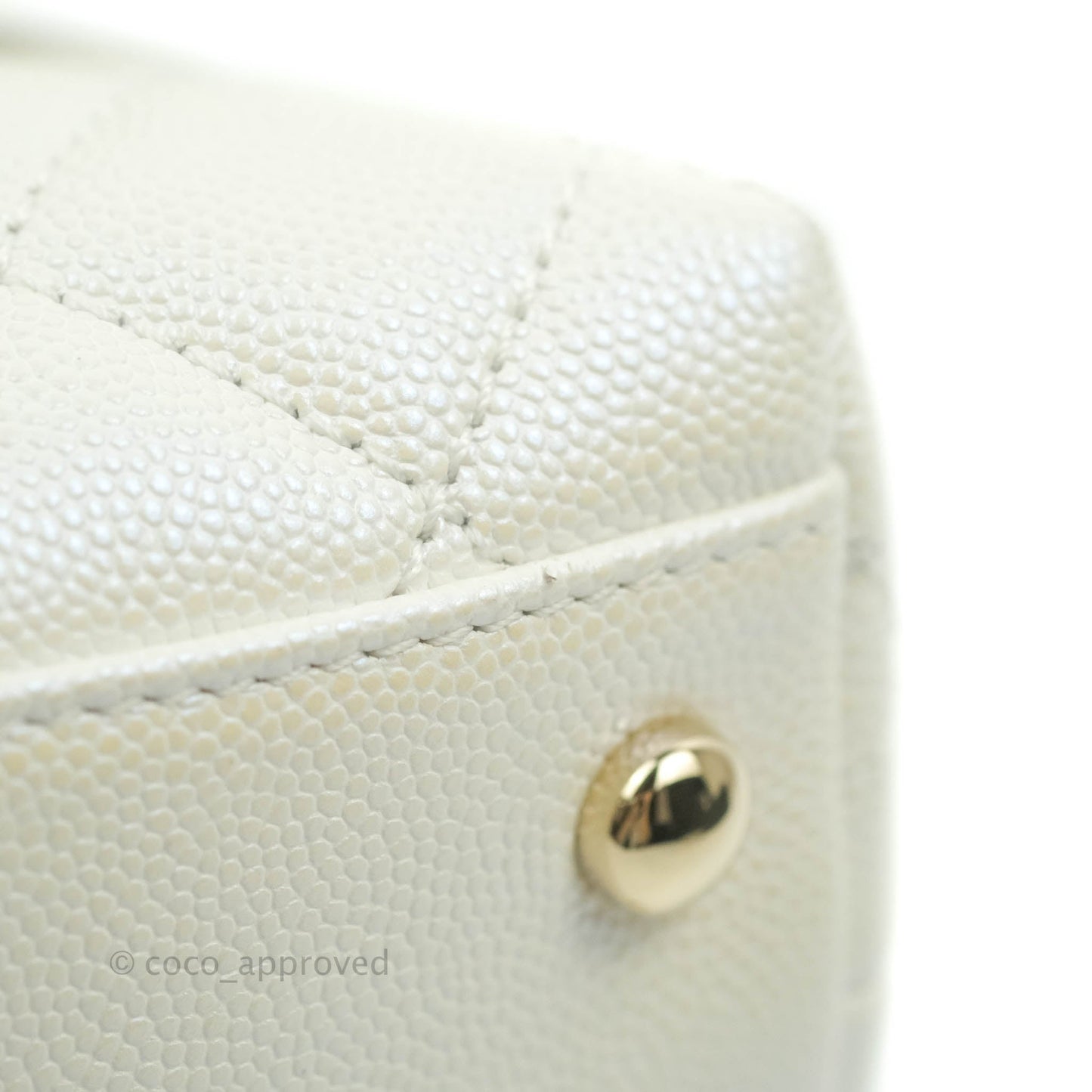 Chanel Mini Coco Handle Quilted Iridescent White Caviar Gold Hardware