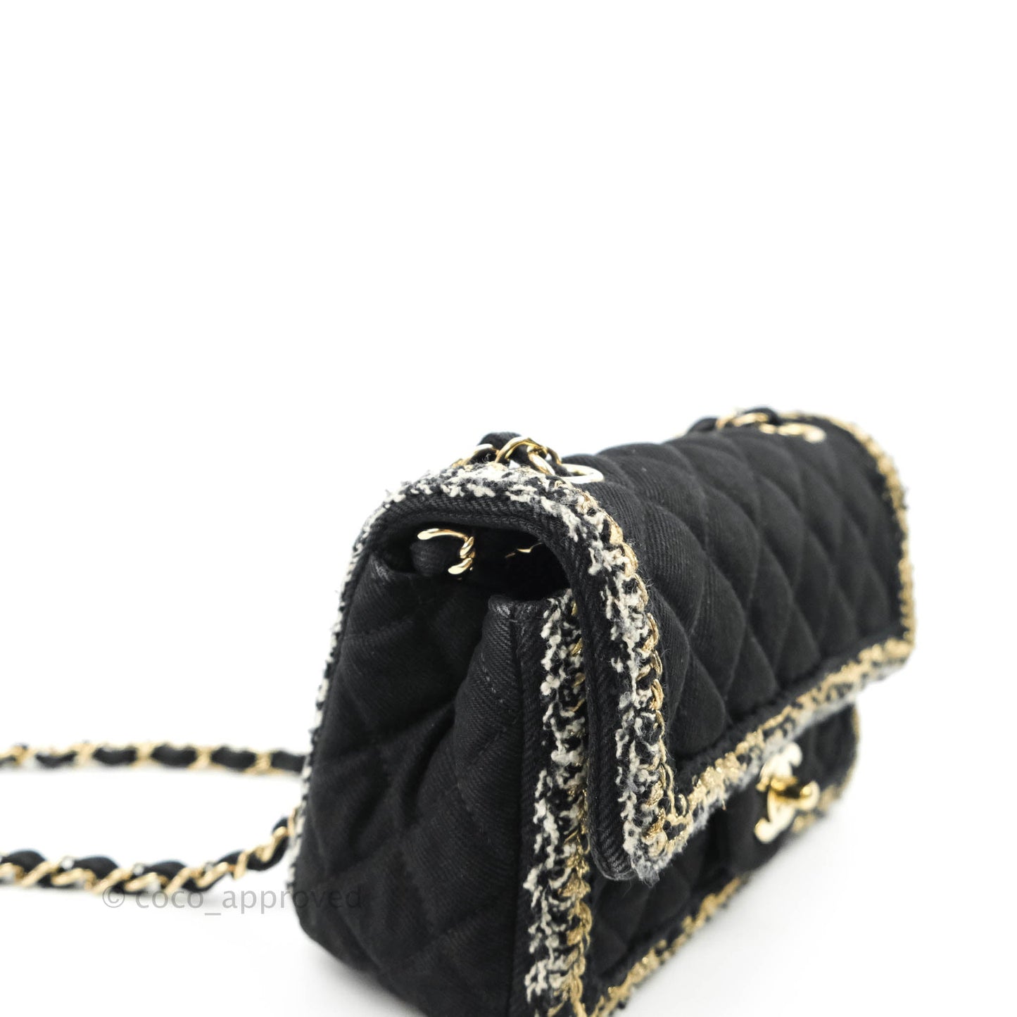 Chanel Classic Mini Rectangular Flap Bag Black Denim Braided Gold Hardware 18A