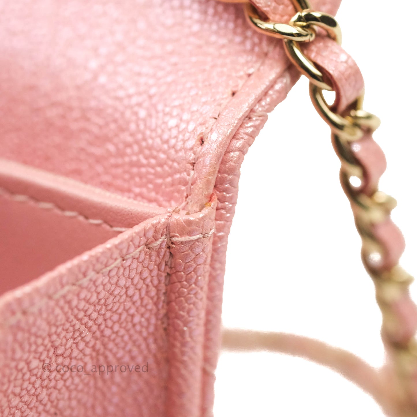 Chanel Mini Quilted Wallet On Chain WOC Caviar Iridescent Pink Gold Hardware 19S