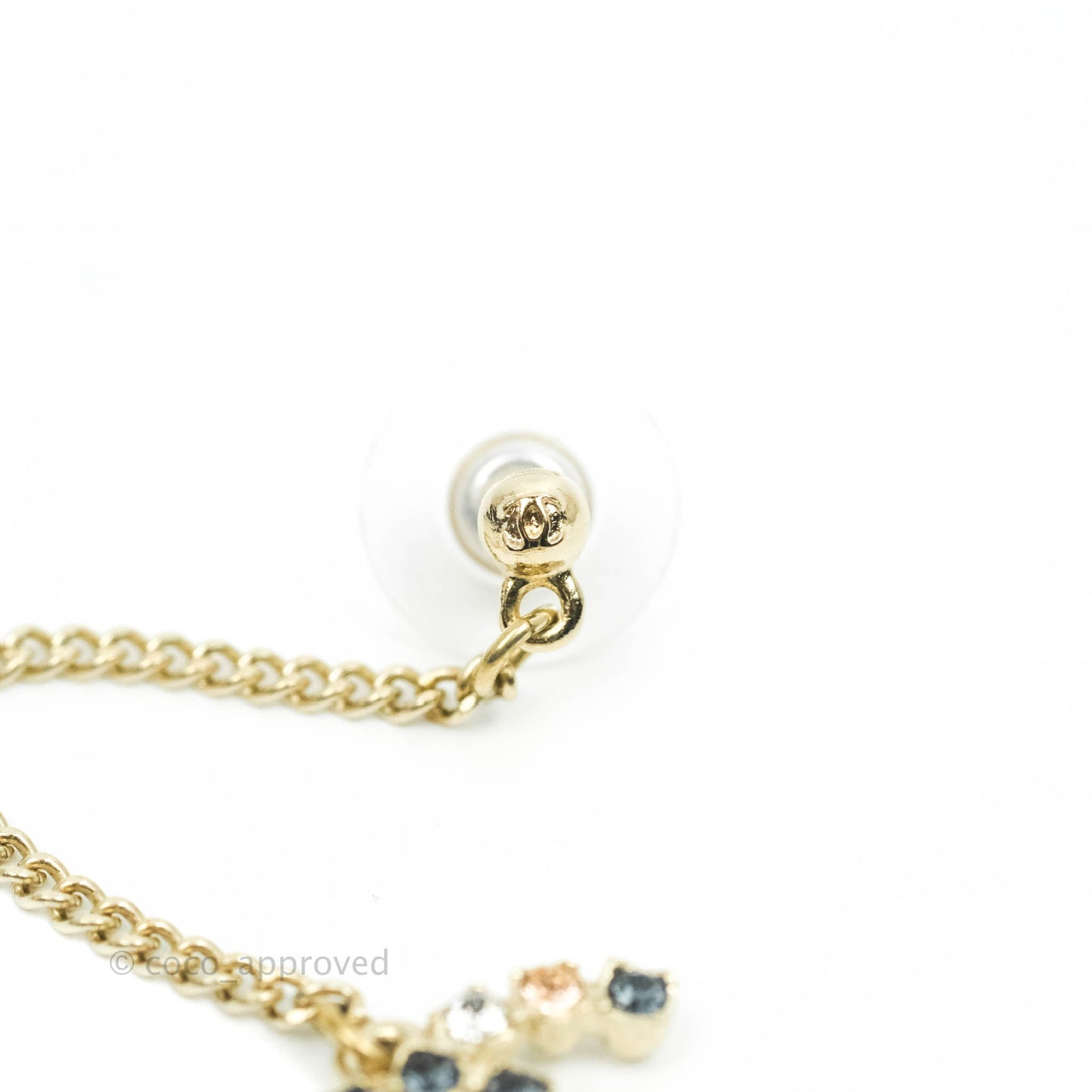 Chanel Crystal CC Long Drop Earrings Gold Tone 21V