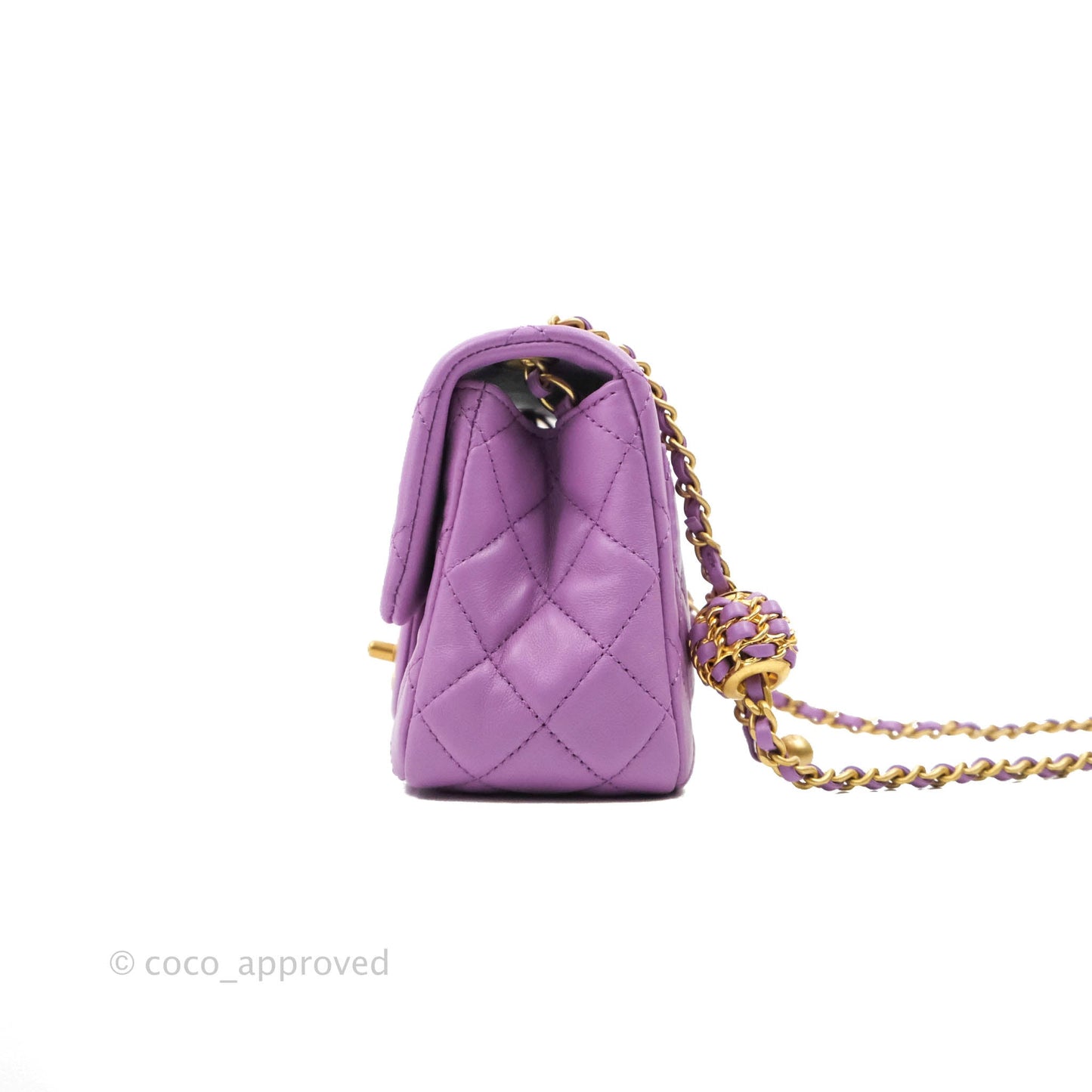 Chanel Mini Square Pearl Crush Quilted Purple Lambskin Aged Gold Hardware