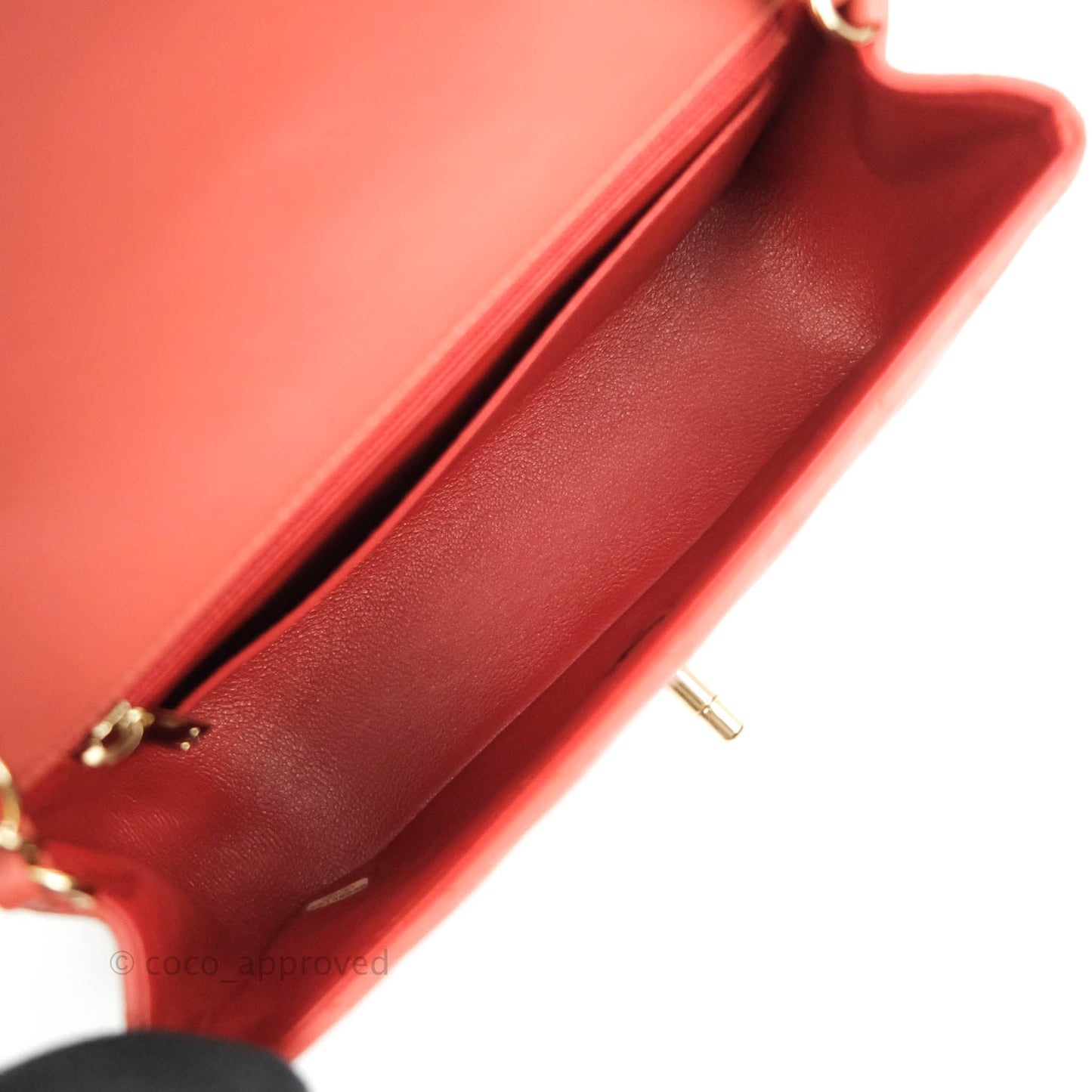 Chanel Chevron Mini Rectangular Flap Brick Red Lambskin Aged Gold Hardware