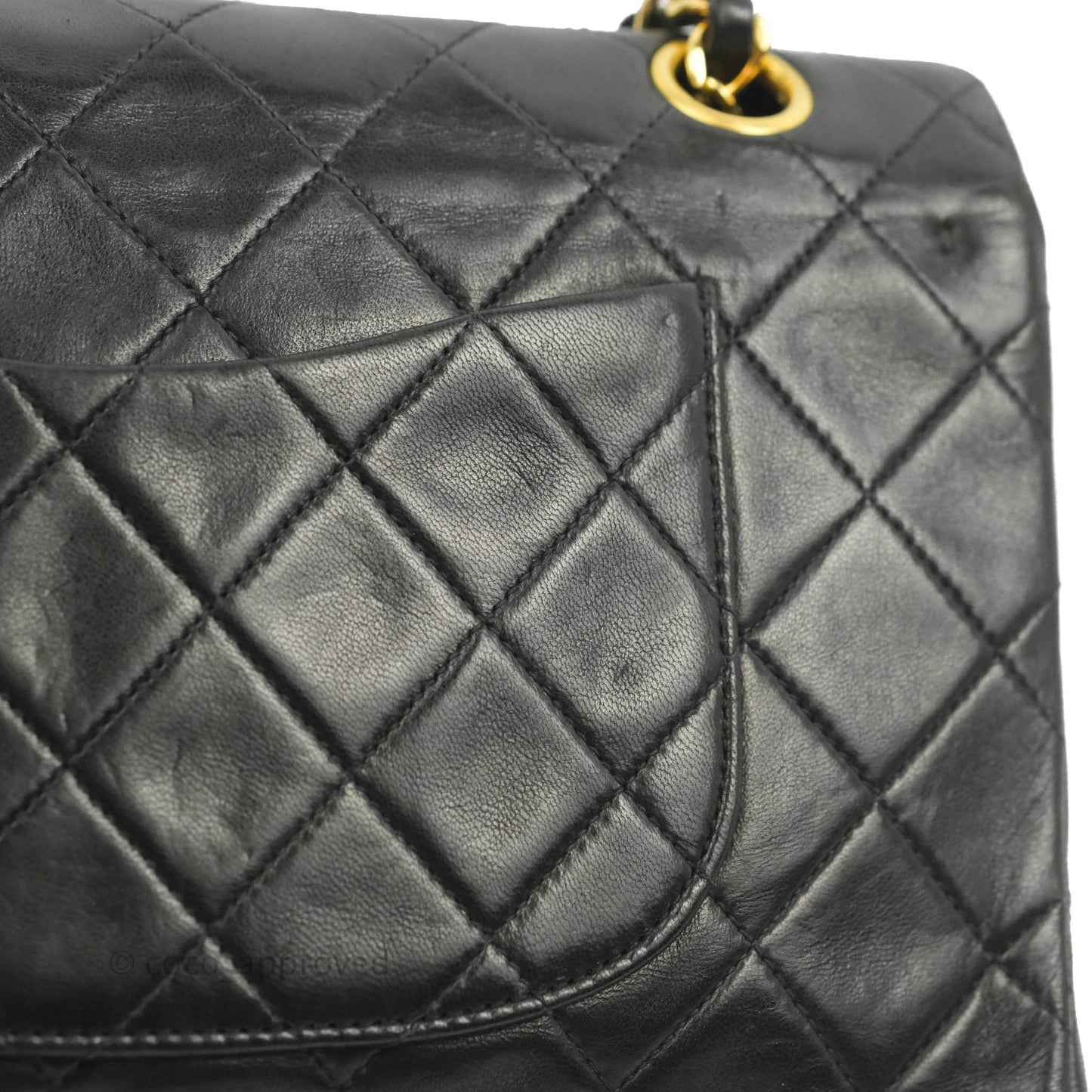 Chanel Vintage M/L Medium Double Flap Bag Black Lambskin 24K Gold Hardware