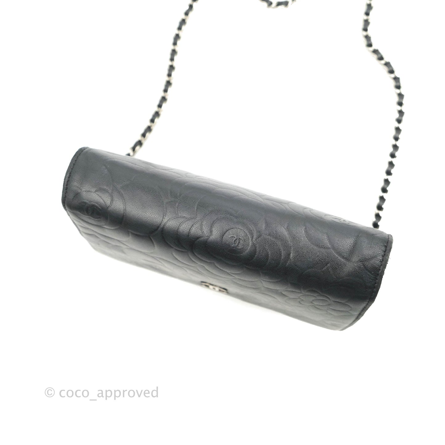 Chanel Camellia Wallet on Chain WOC Black Lambskin Silver Hardware