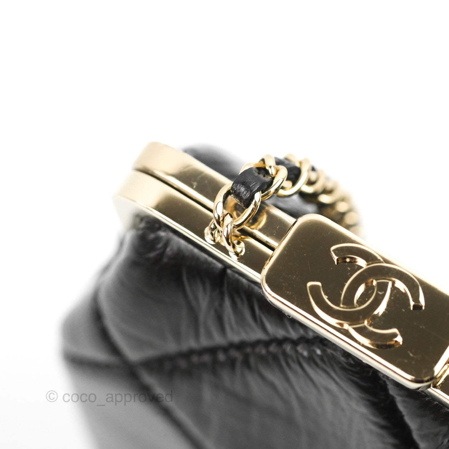 Chanel Kisslock Glasses Case Black Aged Lambskin Gold Hardware 21C