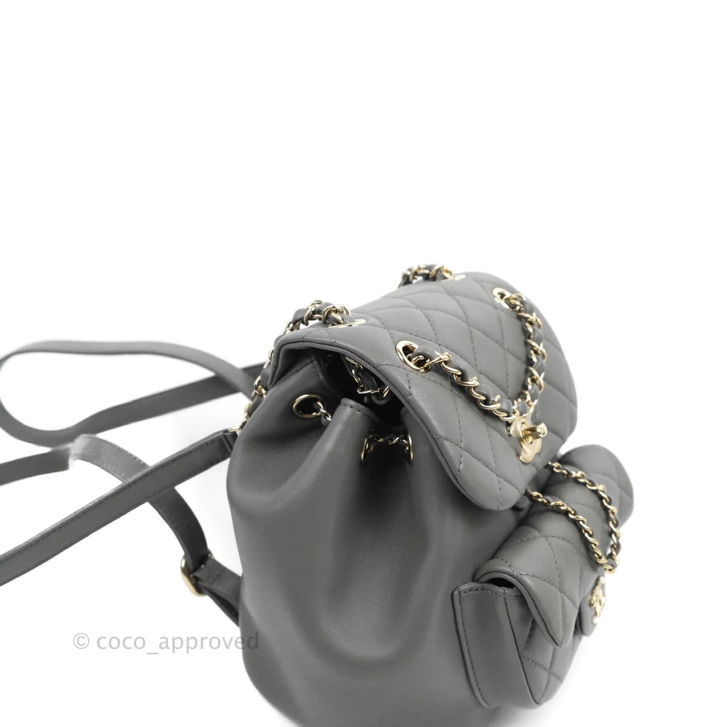 Chanel Quilted Small Duma Drawstring Backpack Grey Lambskin